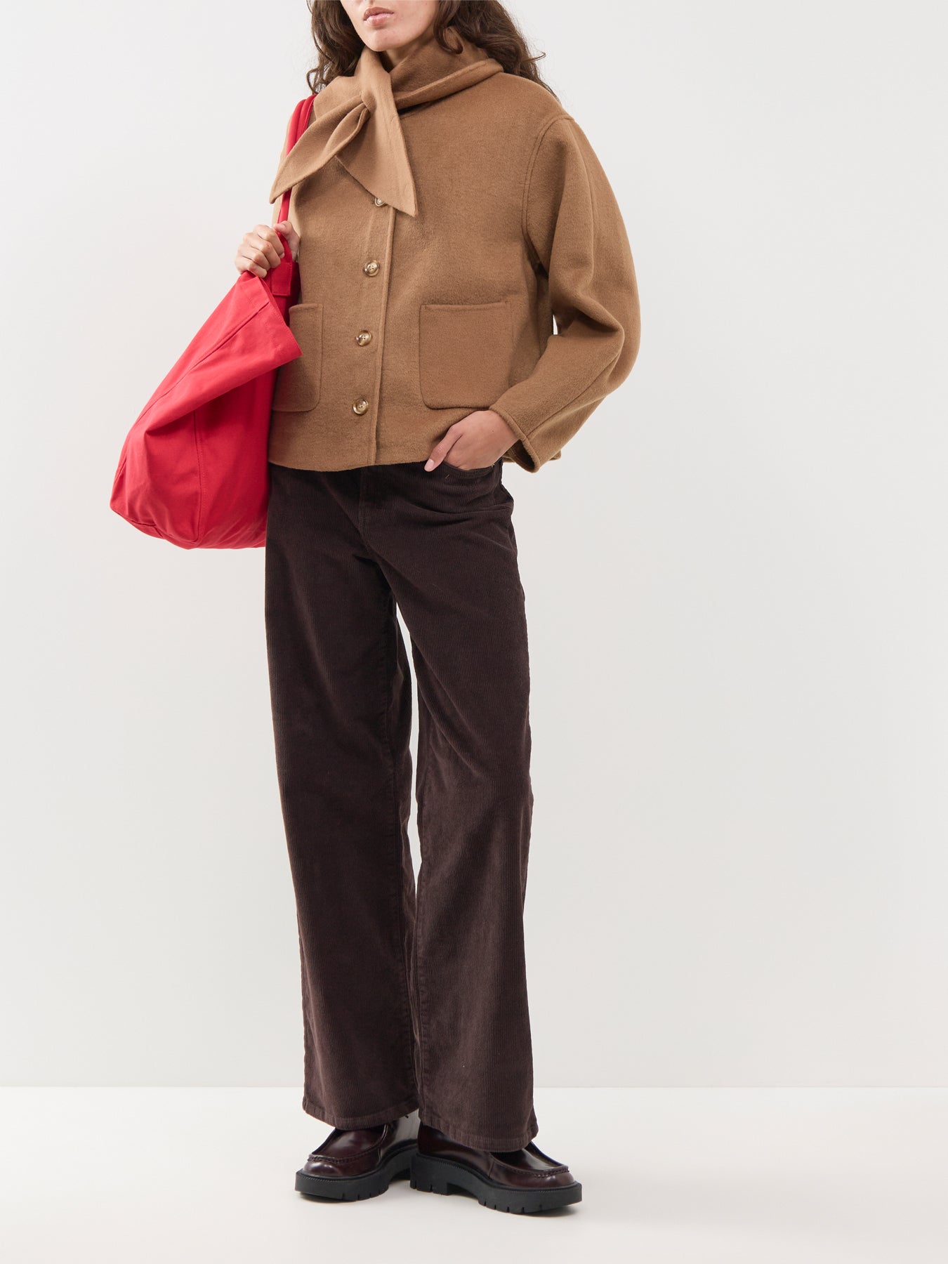 Wool Blend Tie Neck Jacket - Beige