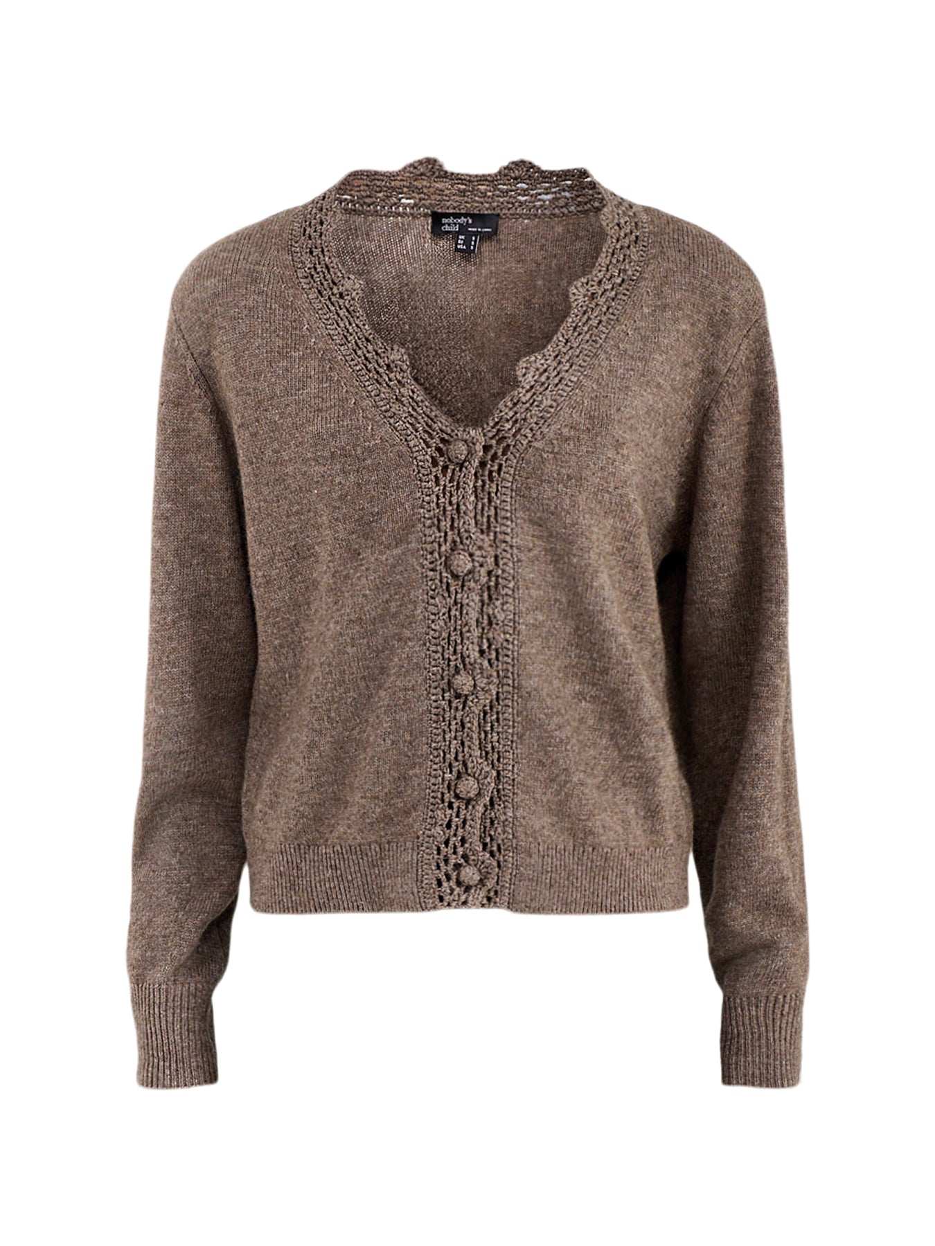 Crochet-Trim Wool-Blend Cardigan Brown