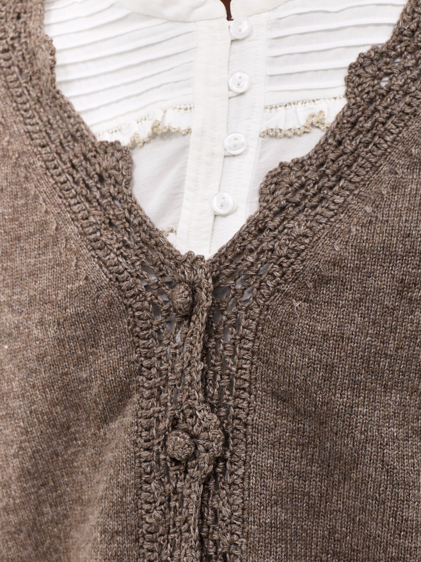 Crochet-Trim Wool-Blend Cardigan Brown