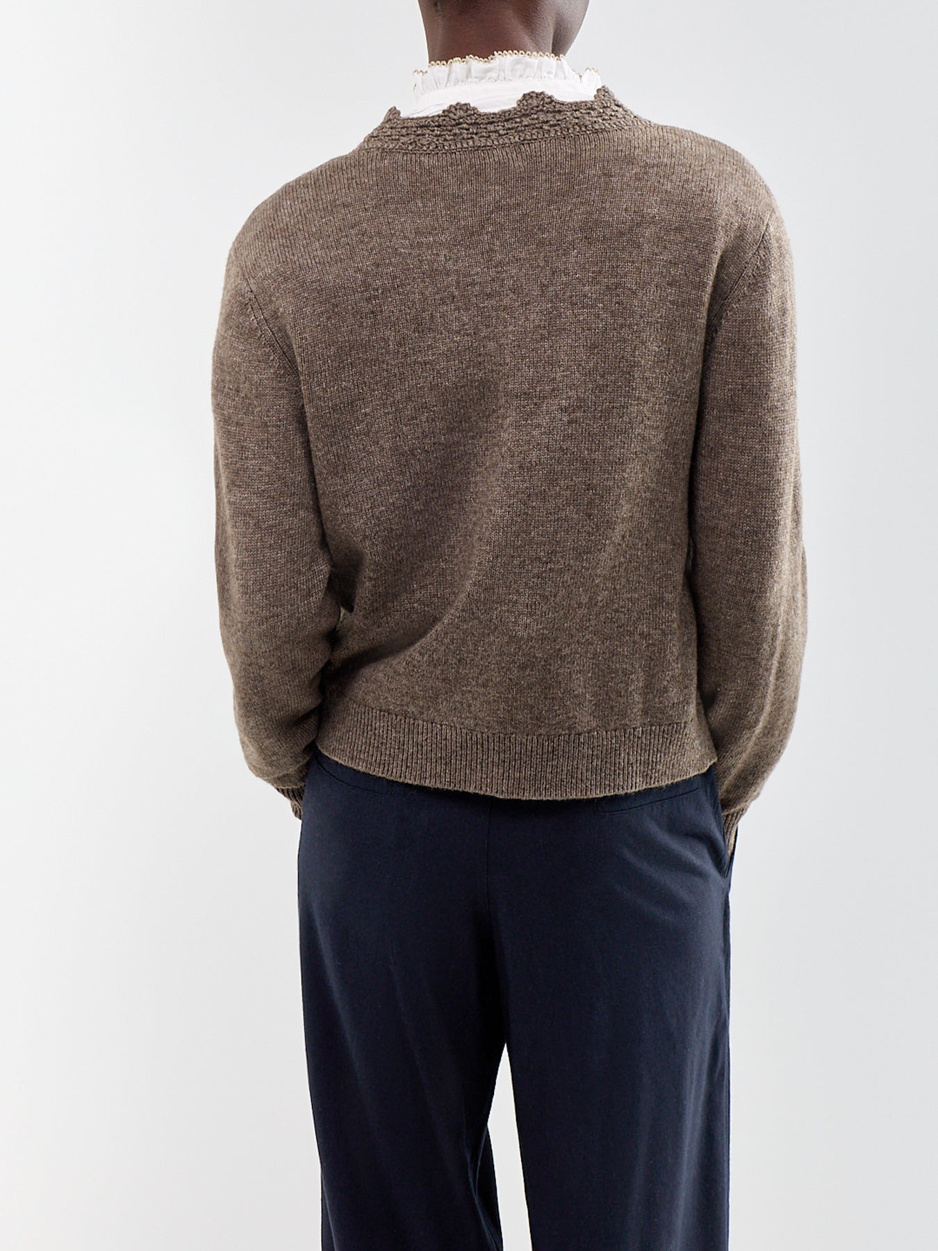 Crochet-Trim Wool-Blend Cardigan Brown
