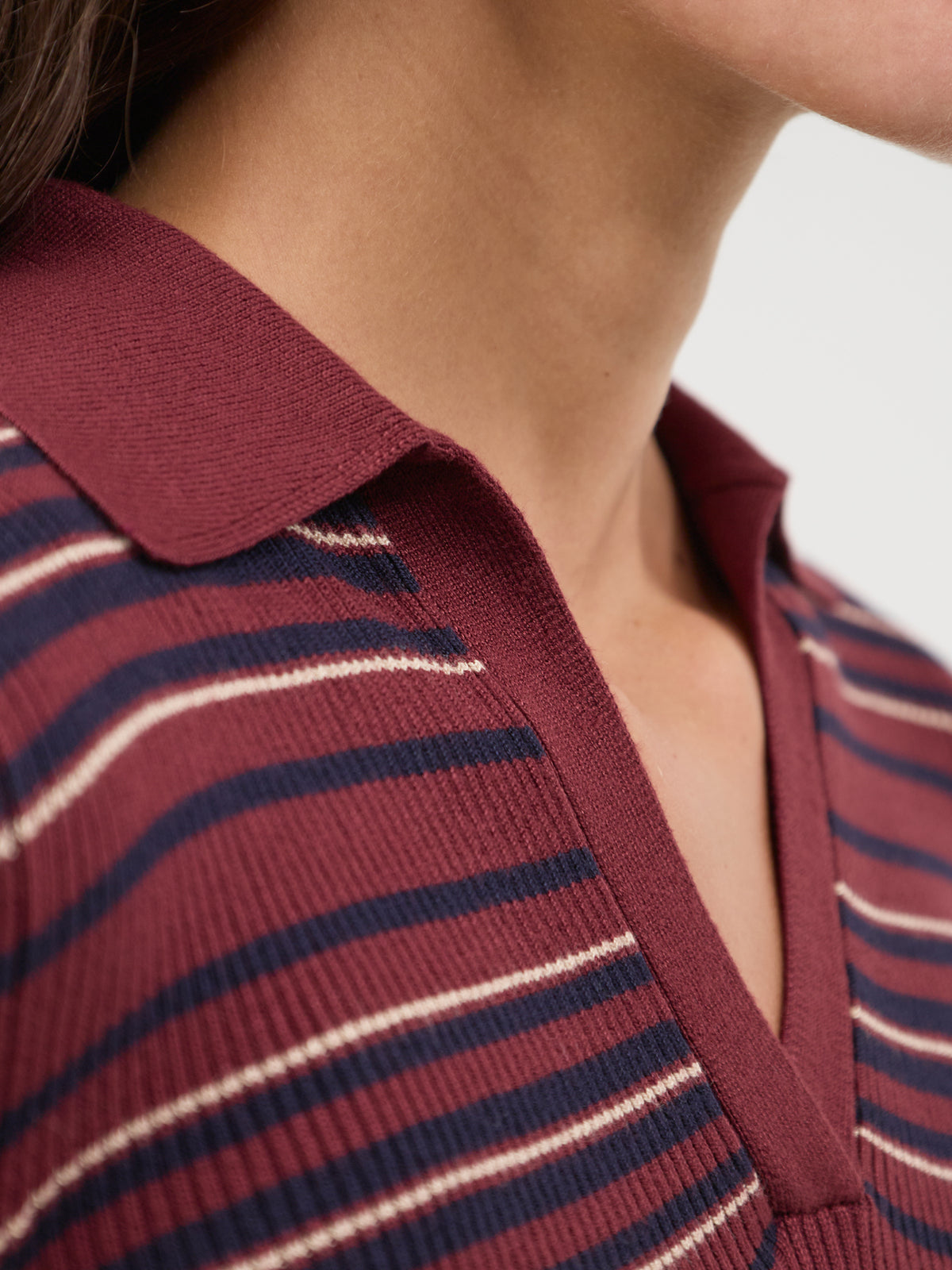 Open Collar Stripe Rib Top - Multi