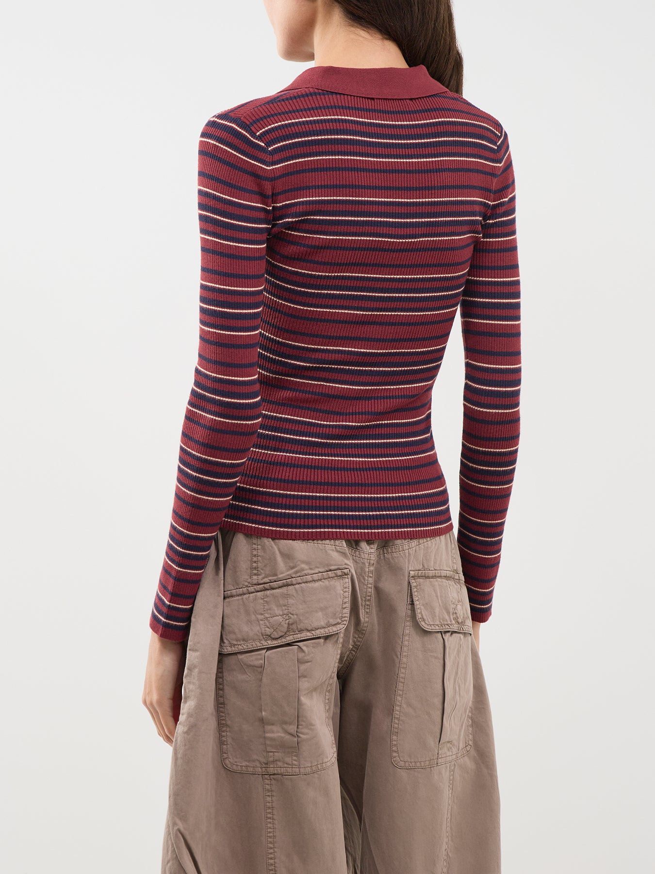 Open Collar Stripe Rib Top - Multi
