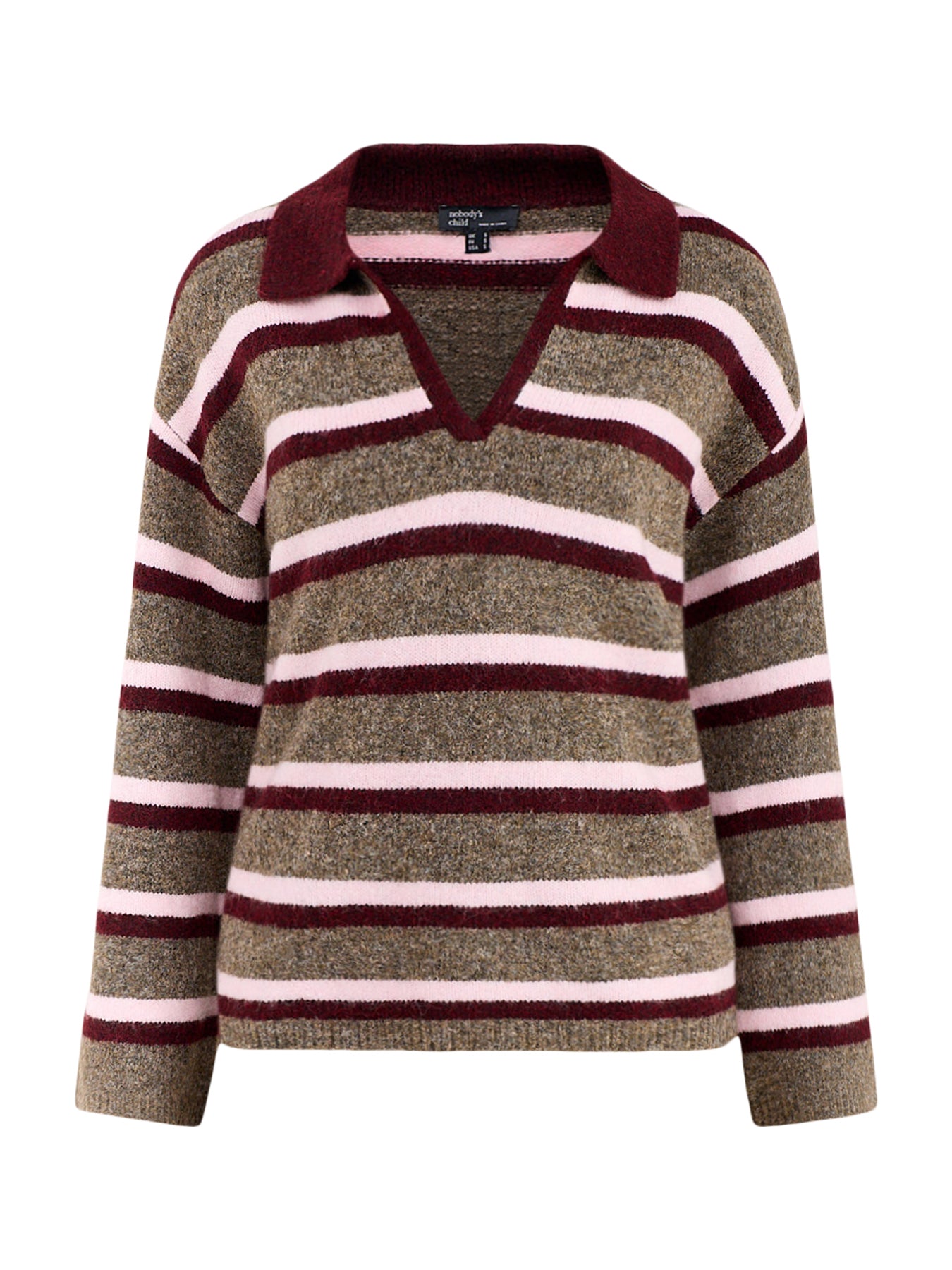 Open Collar Wool Blend Knitted Polo Top