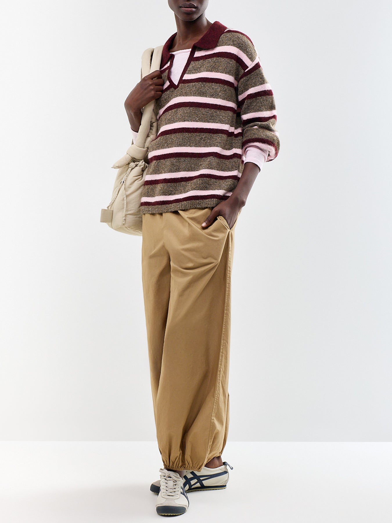 Open Collar Wool Blend Knitted Polo Top