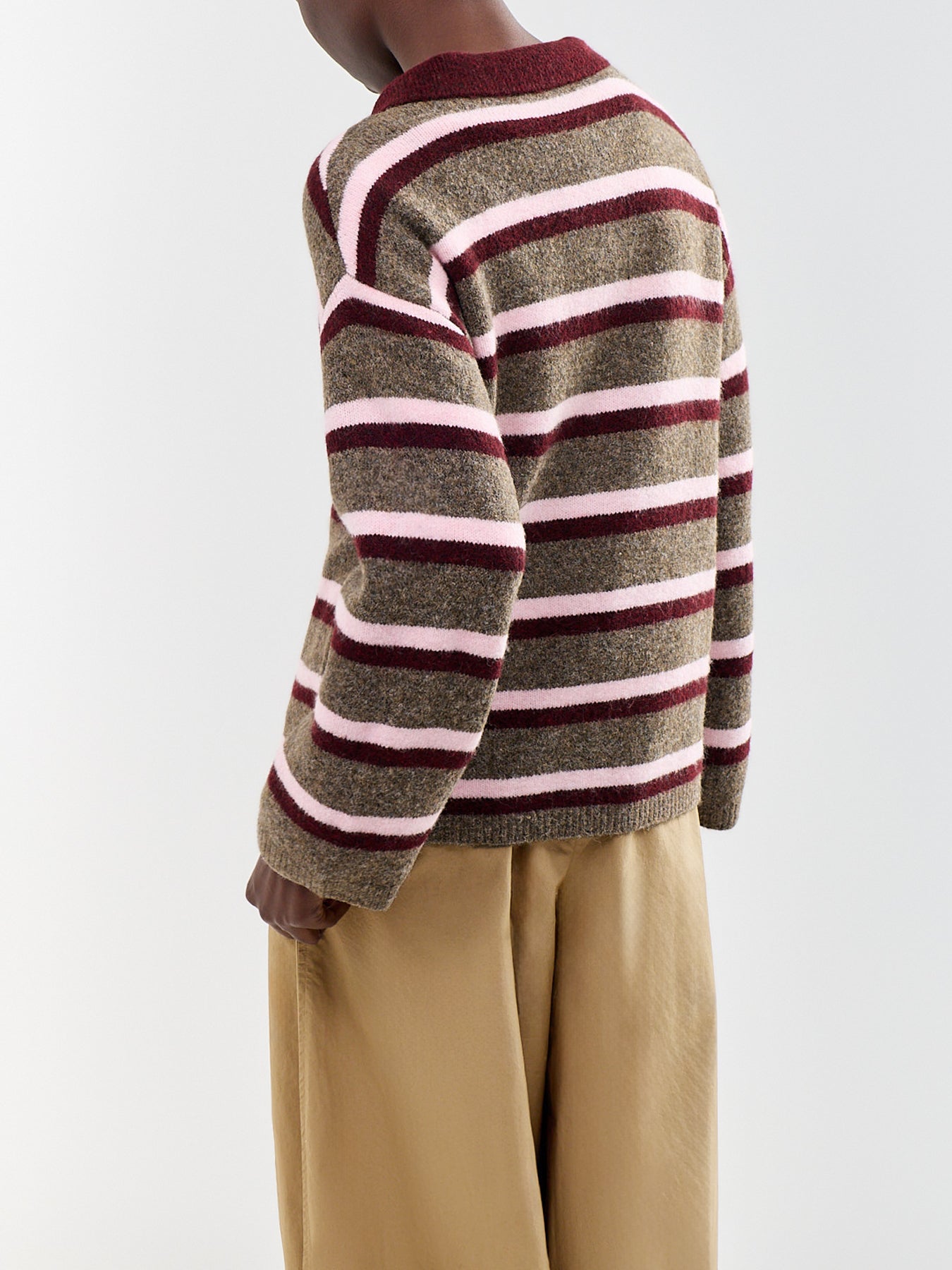 Open Collar Wool Blend Knitted Polo Top