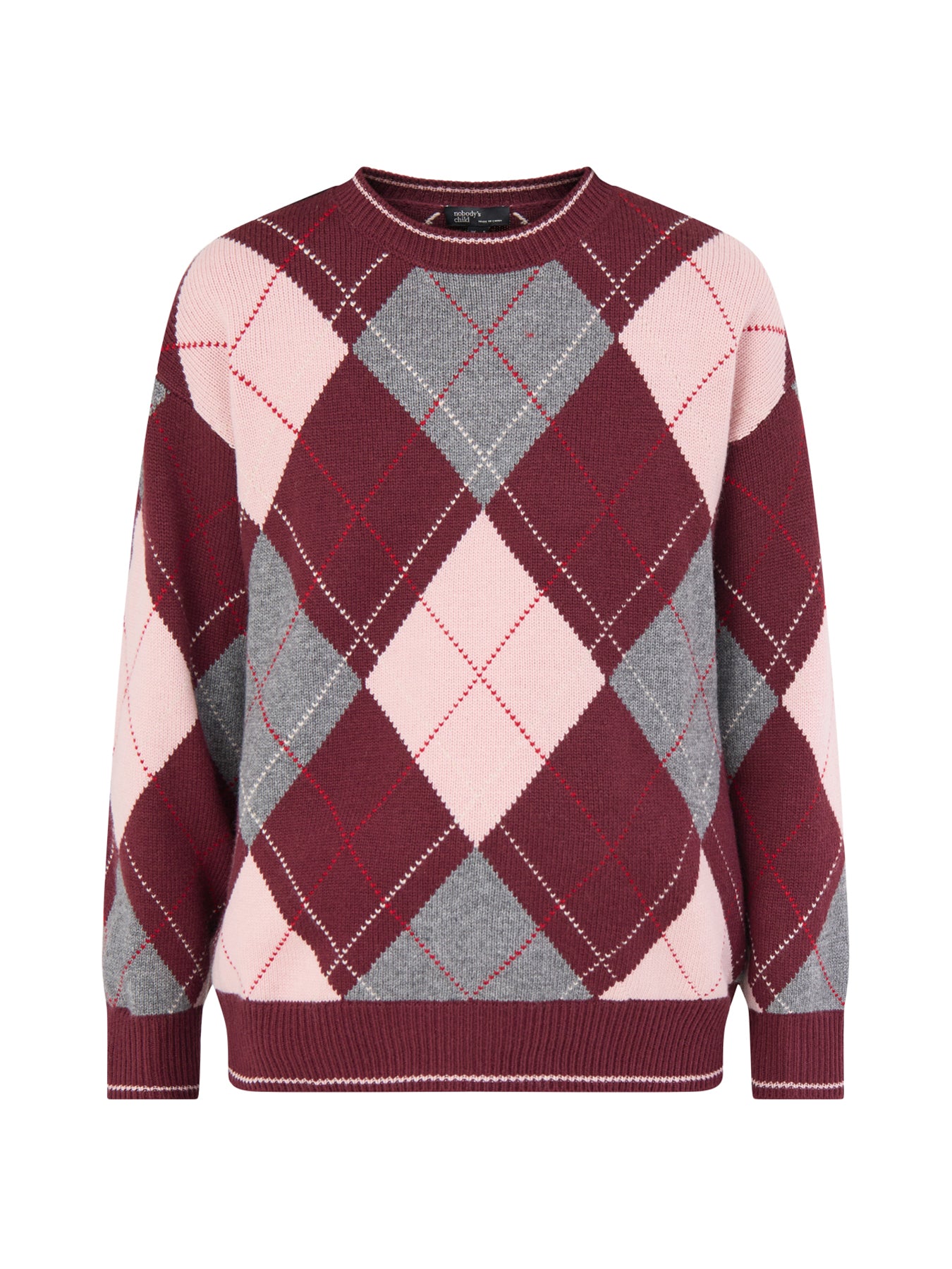 Wool Blend Oversized Argyle Jumper - Multi