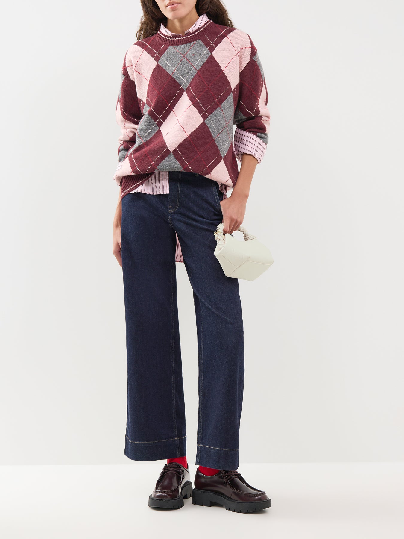 Wool Blend Oversized Argyle Jumper - Multi