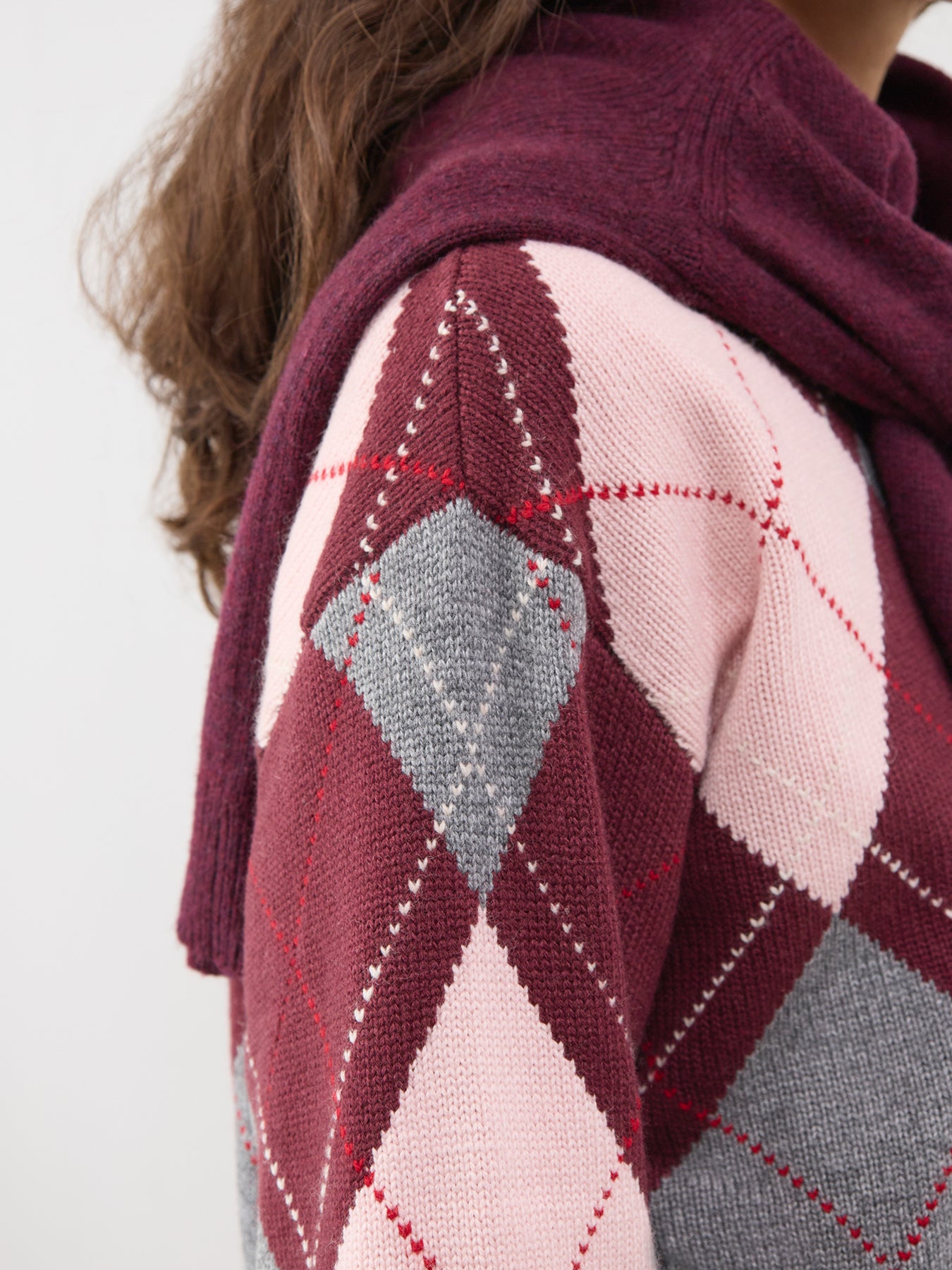 Wool Blend Oversized Argyle Jumper - Multi