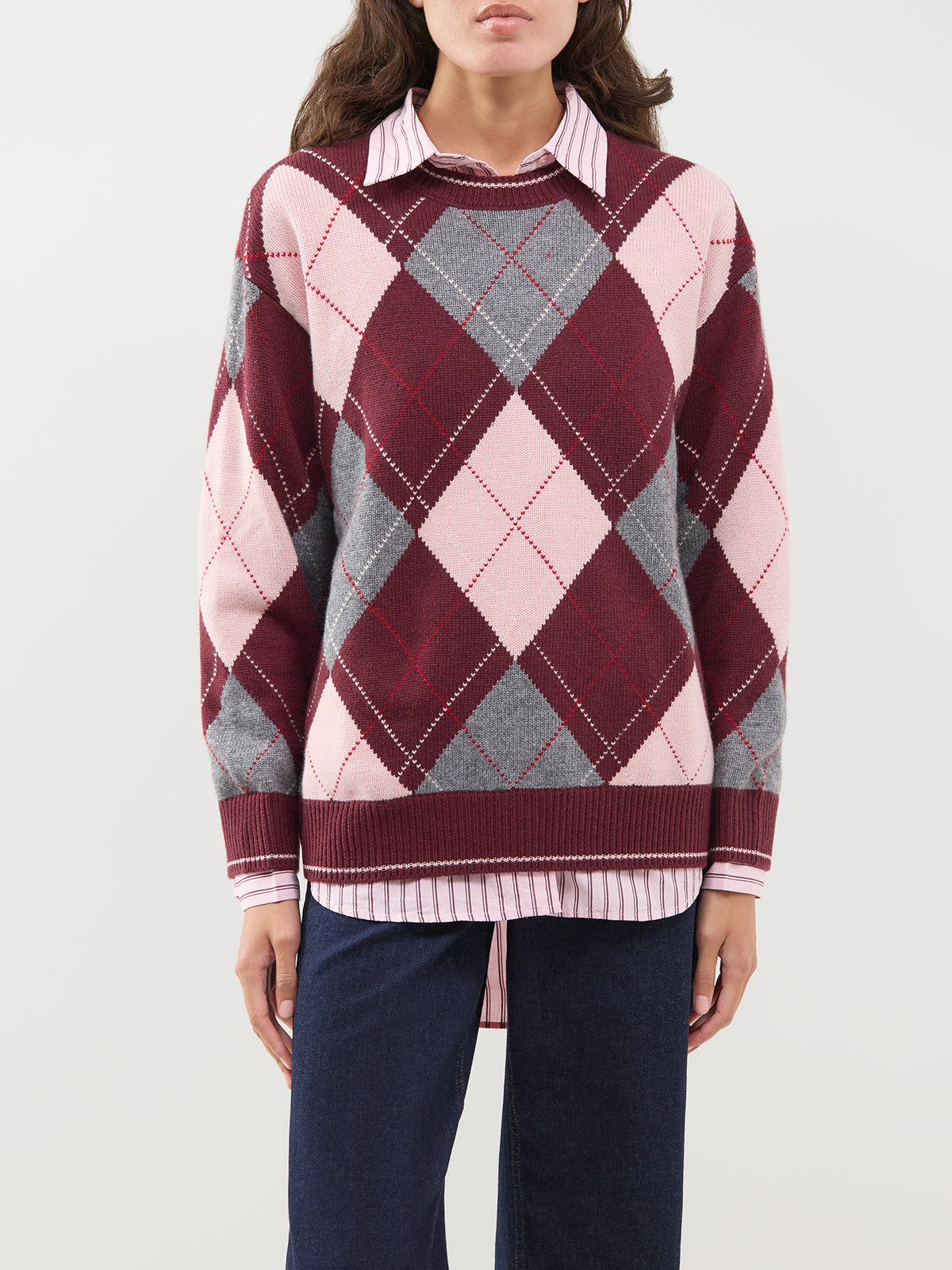 Wool Blend Oversized Argyle Jumper - Multi