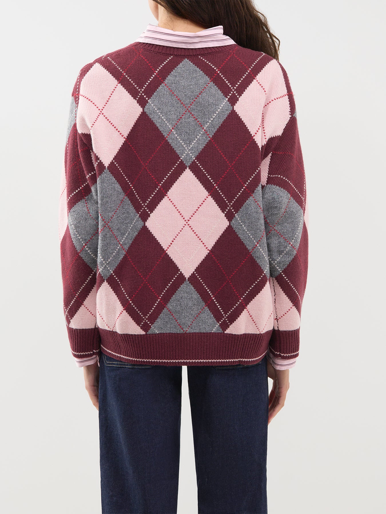 Wool Blend Oversized Argyle Jumper - Multi
