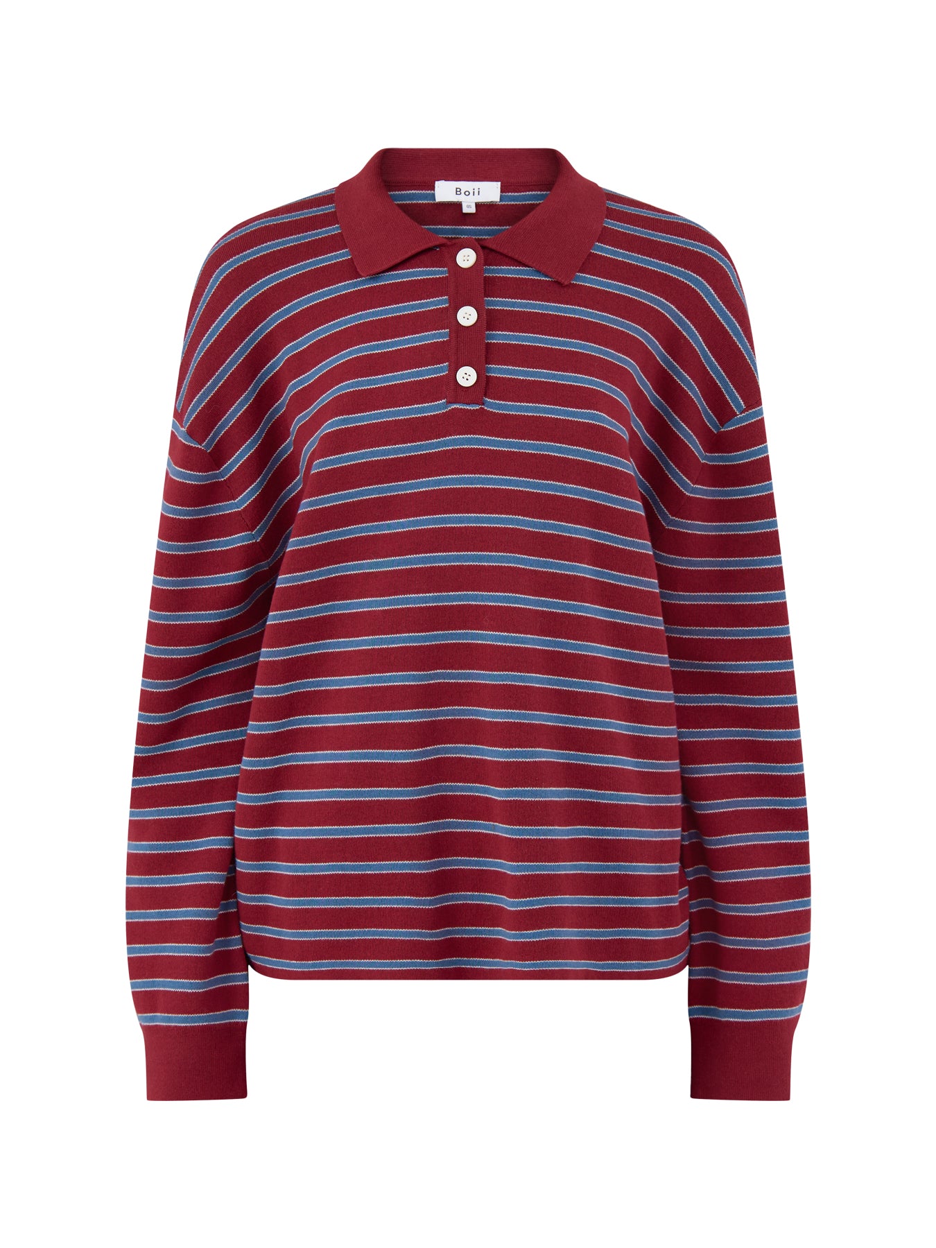 Cotton Adanne Polo Knit - Wine & Blue