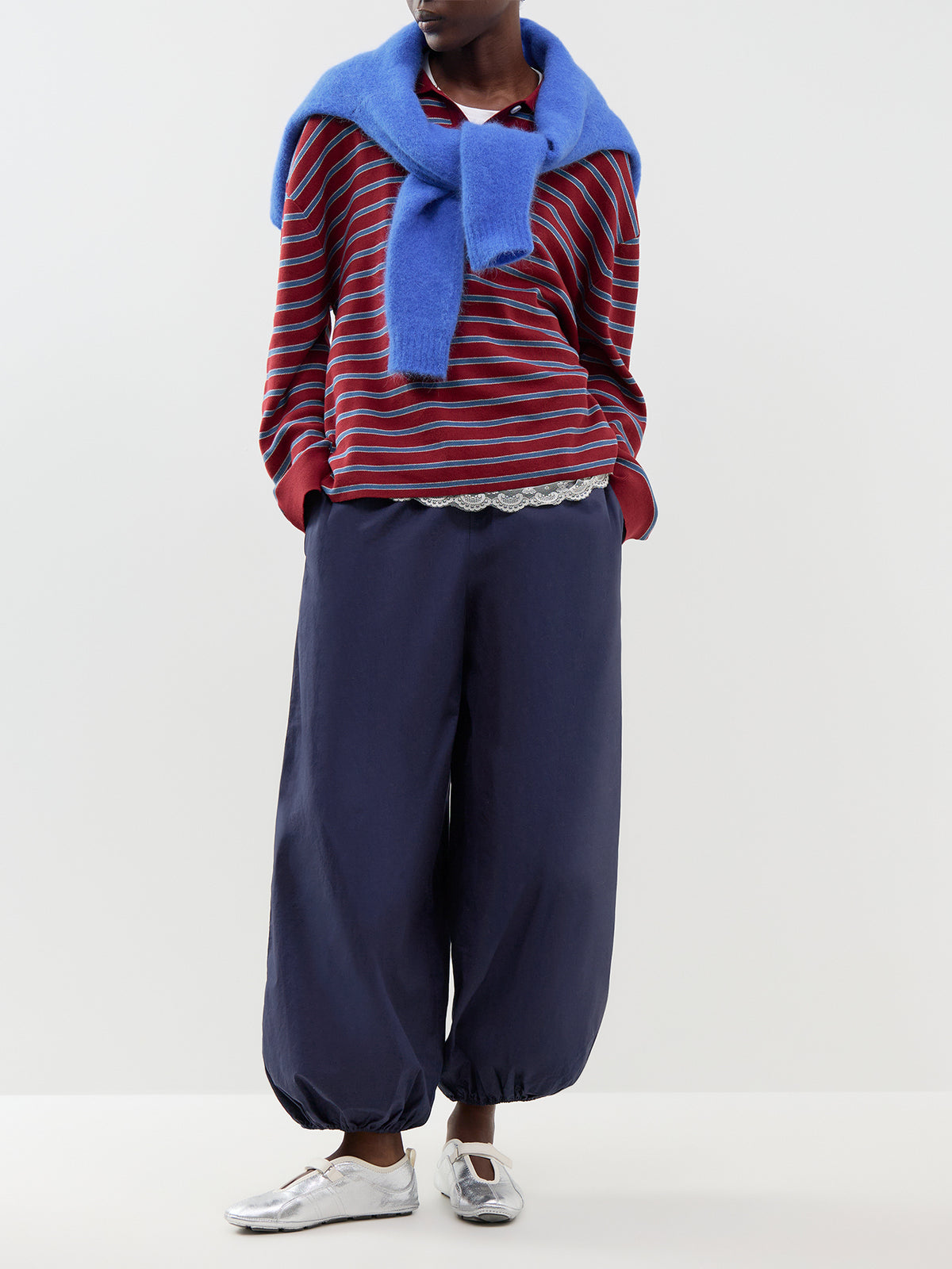 Cotton Adanne Polo Knit - Wine & Blue