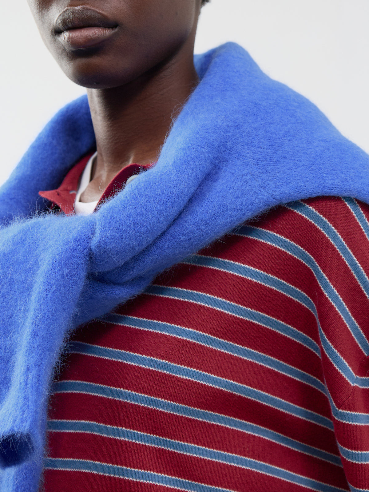 Cotton Adanne Polo Knit - Wine & Blue