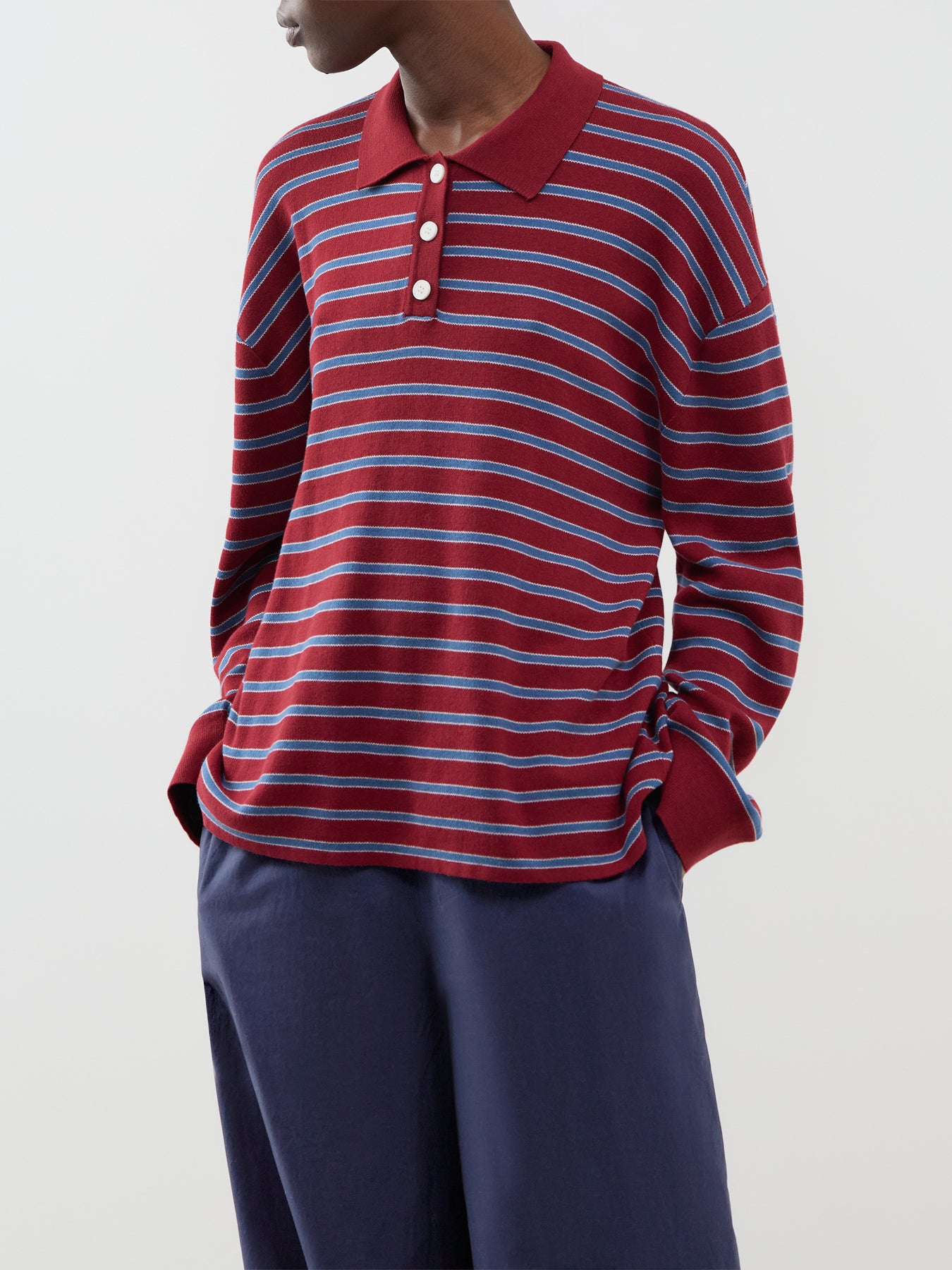 Cotton Adanne Polo Knit - Wine & Blue