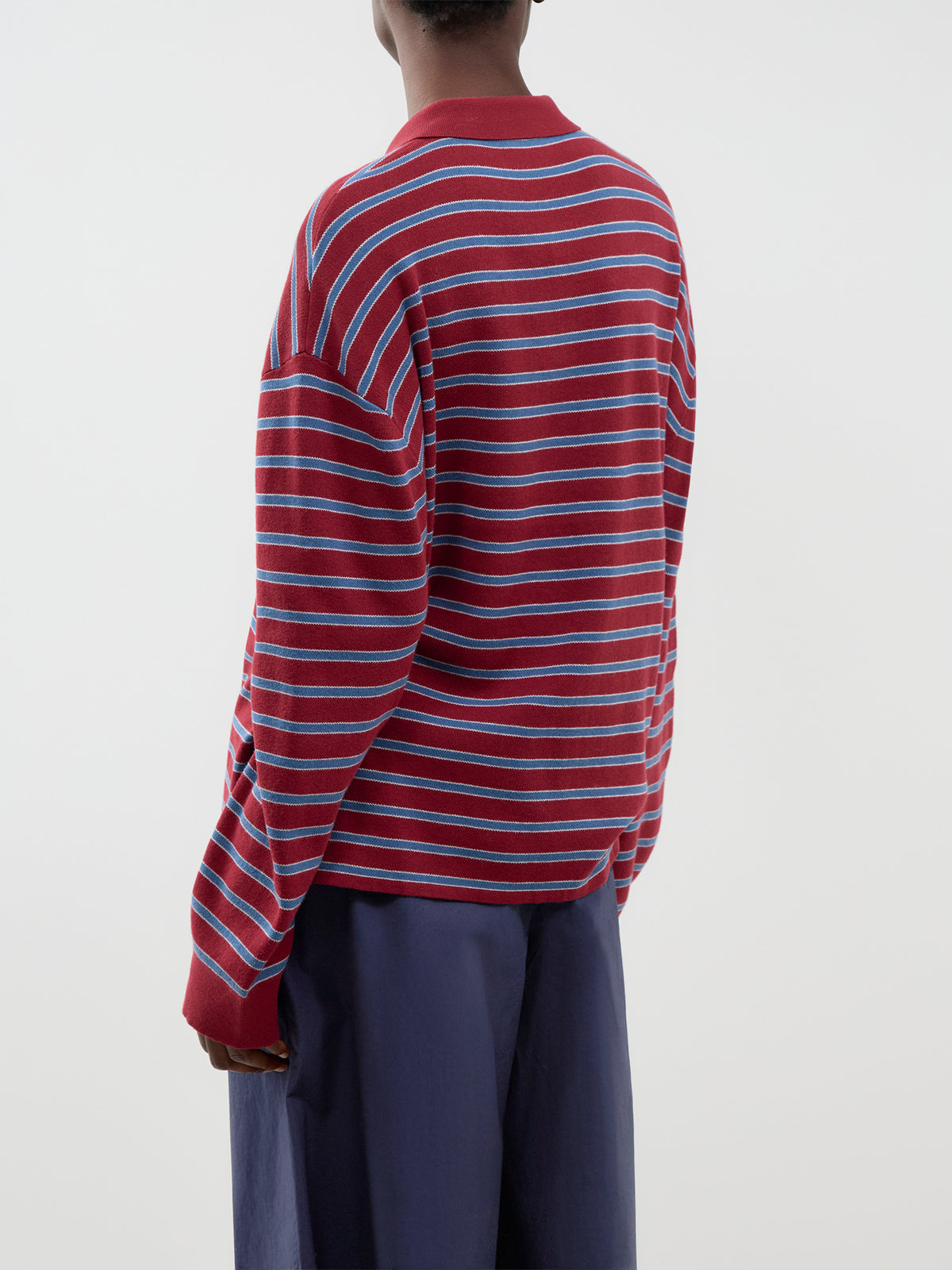 Cotton Adanne Polo Knit - Wine & Blue