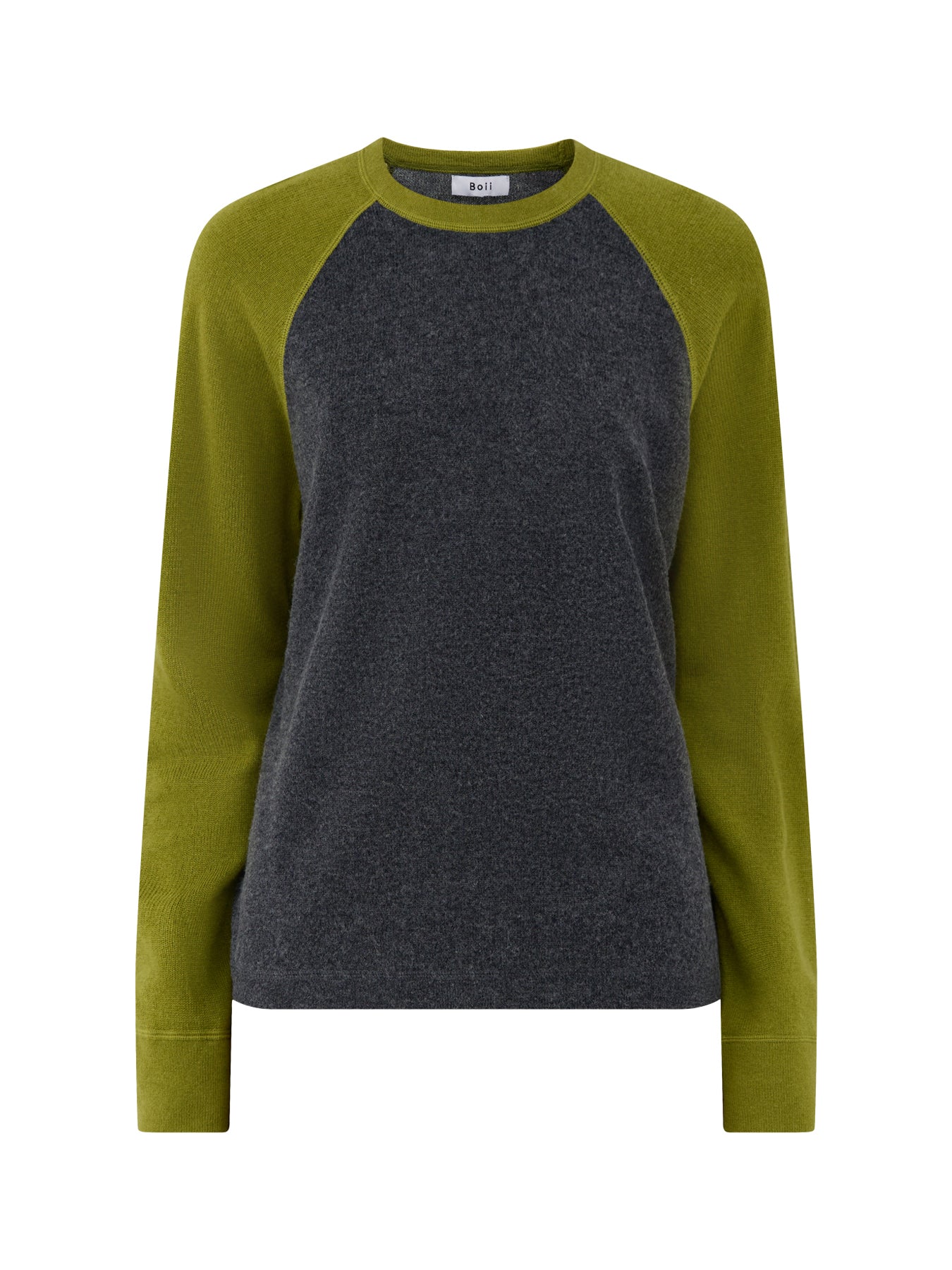 Wool Blend Polly Contrast Knit Jumper - Dark Grey Melange & Green
