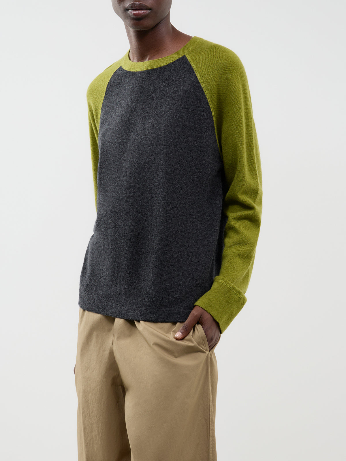 Wool Blend Polly Contrast Knit Jumper - Dark Grey Melange & Green