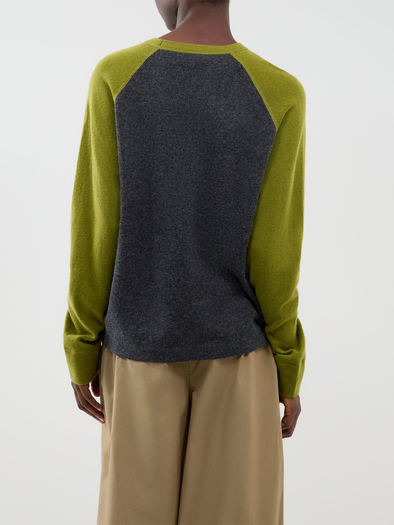 Wool Blend Polly Contrast Knit Jumper - Dark Grey Melange & Green
