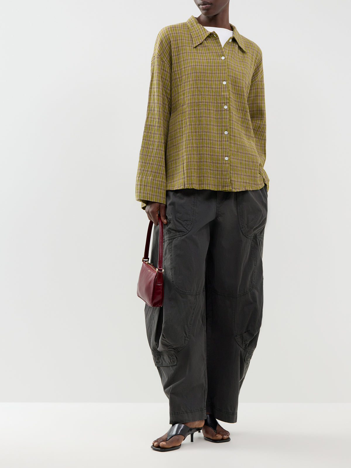 Cotton Tinsi Check Shirt - Green & Beige Check