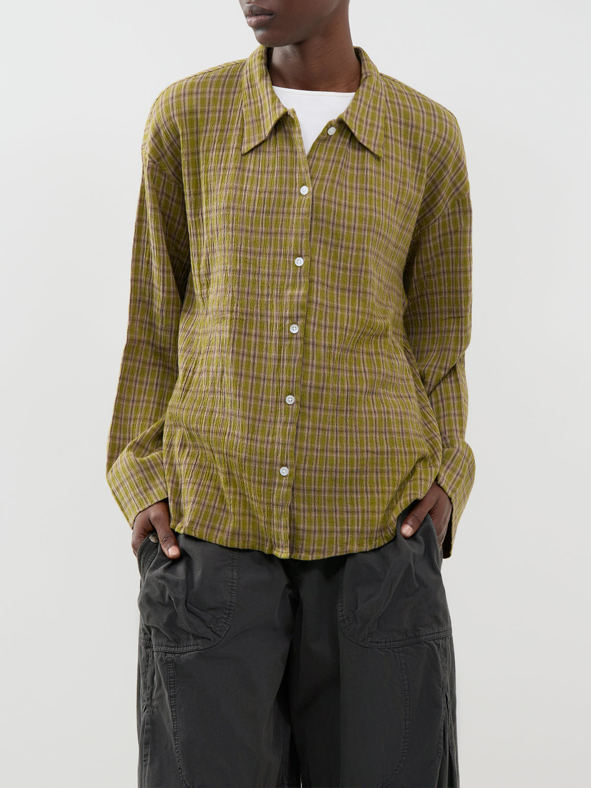 Cotton Tinsi Check Shirt - Green & Beige Check
