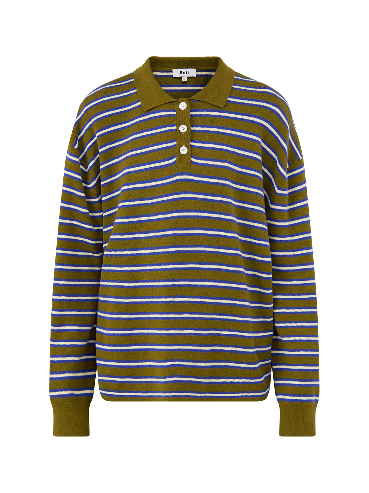 Cotton Adanne Polo Knit - Olive & Blue