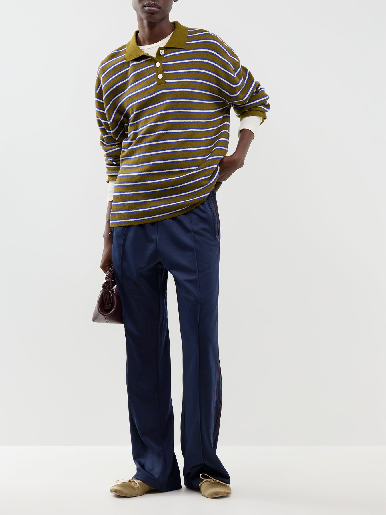 Cotton Adanne Polo Knit - Olive & Blue
