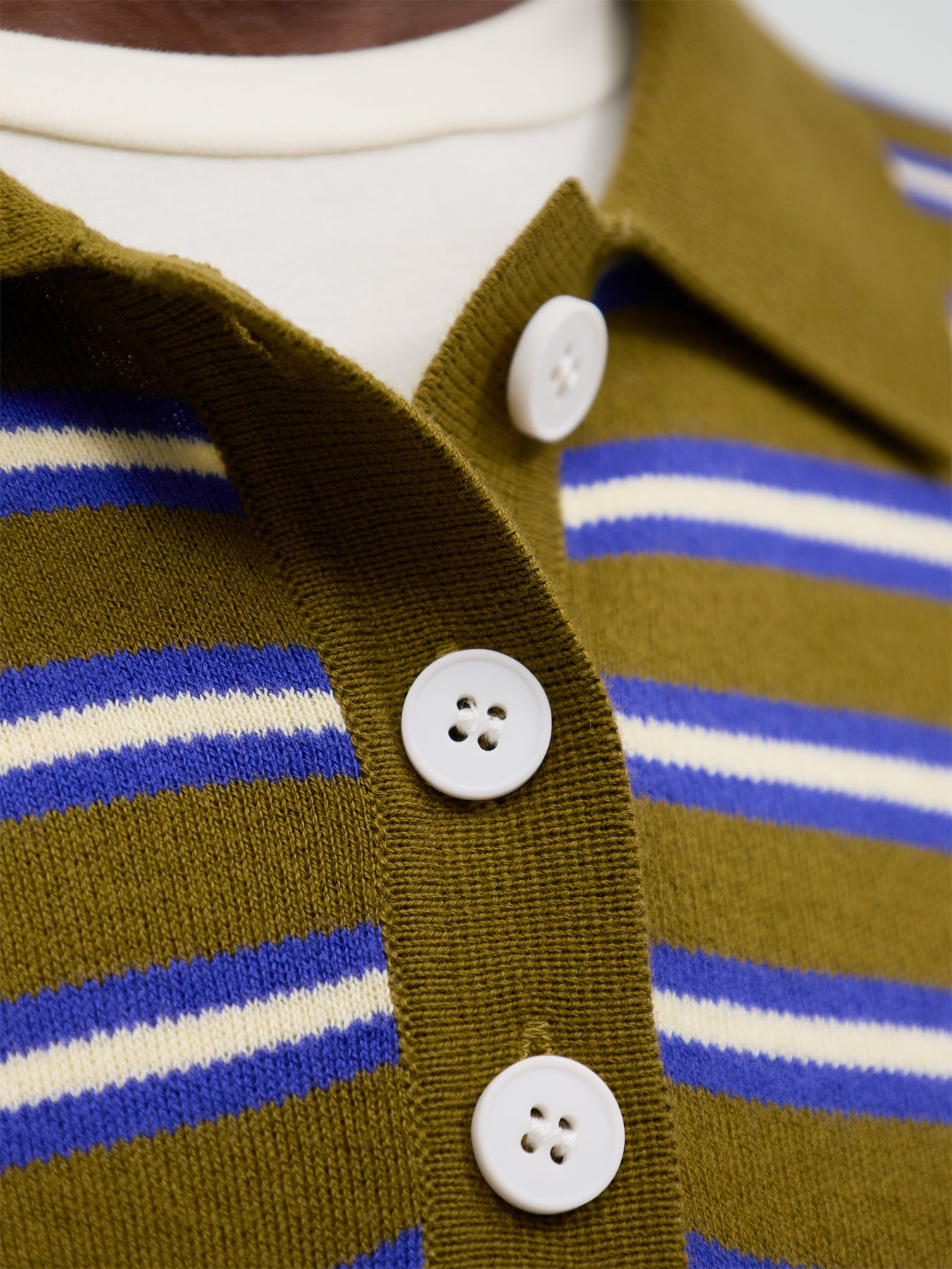 Cotton Adanne Polo Knit - Olive & Blue