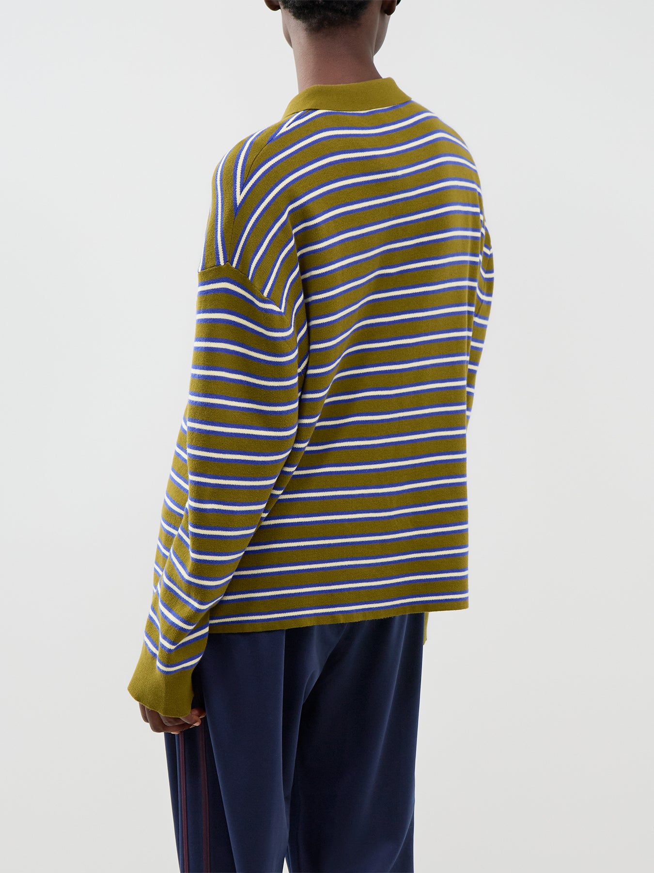 Cotton Adanne Polo Knit - Olive & Blue