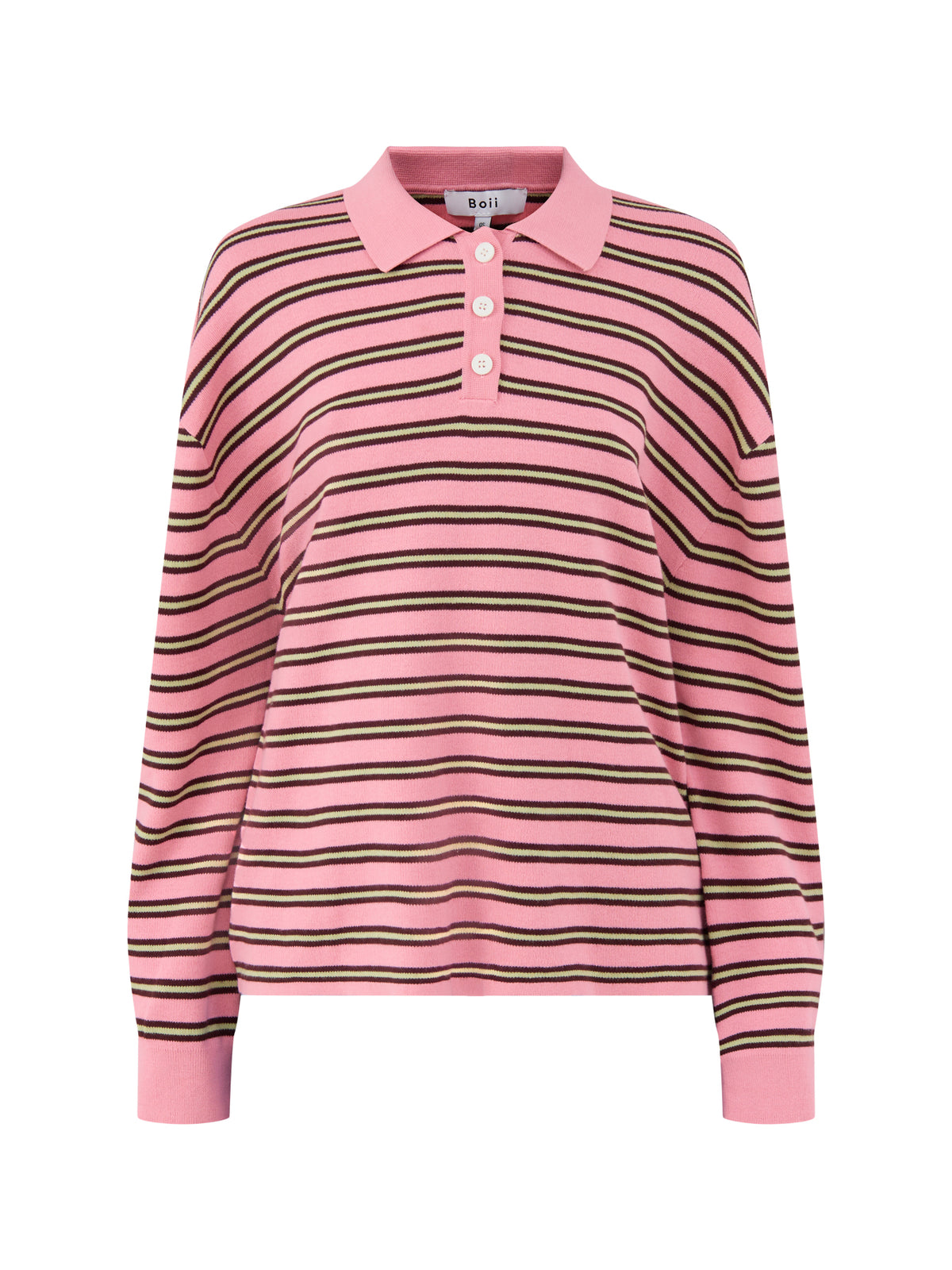 Cotton Adanne Polo Knit - Pink & Bordeaux