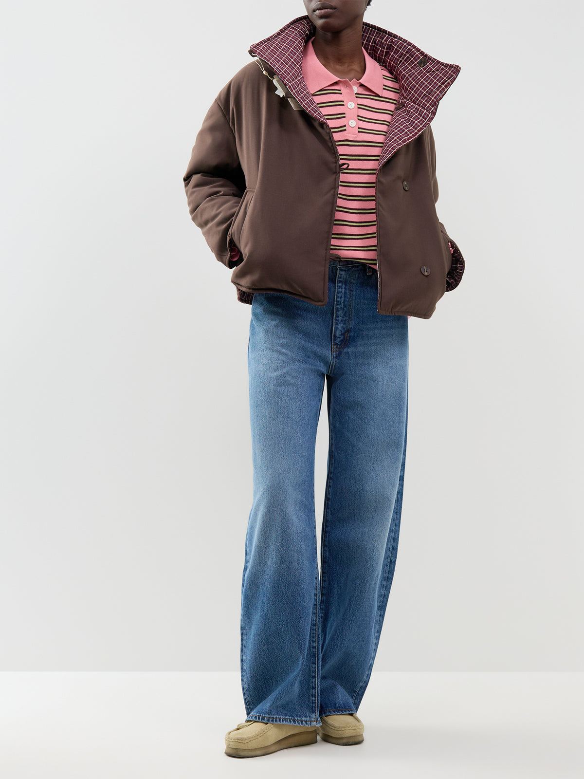 Cotton Adanne Polo Knit - Pink & Bordeaux