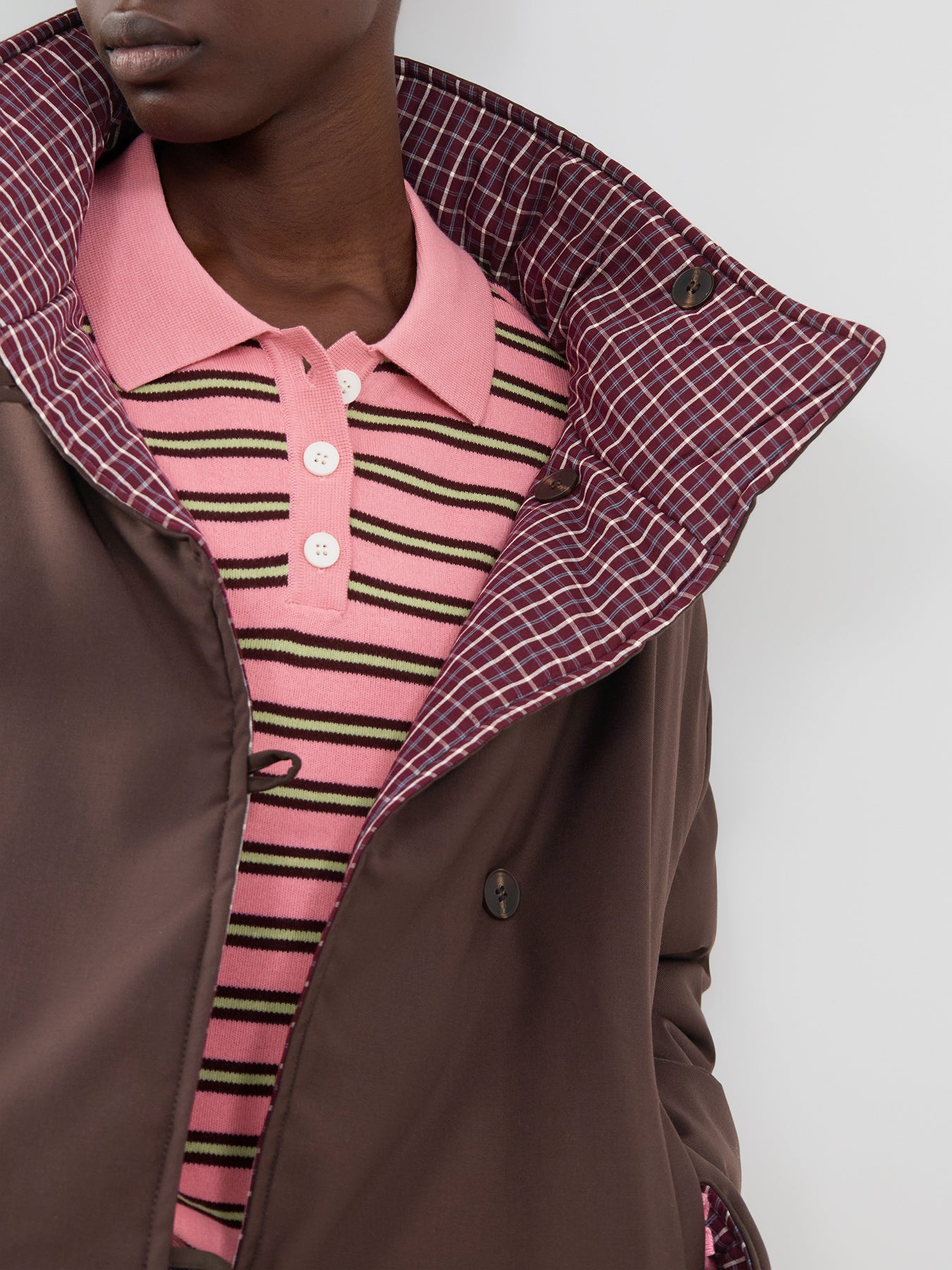 Cotton Adanne Polo Knit - Pink & Bordeaux