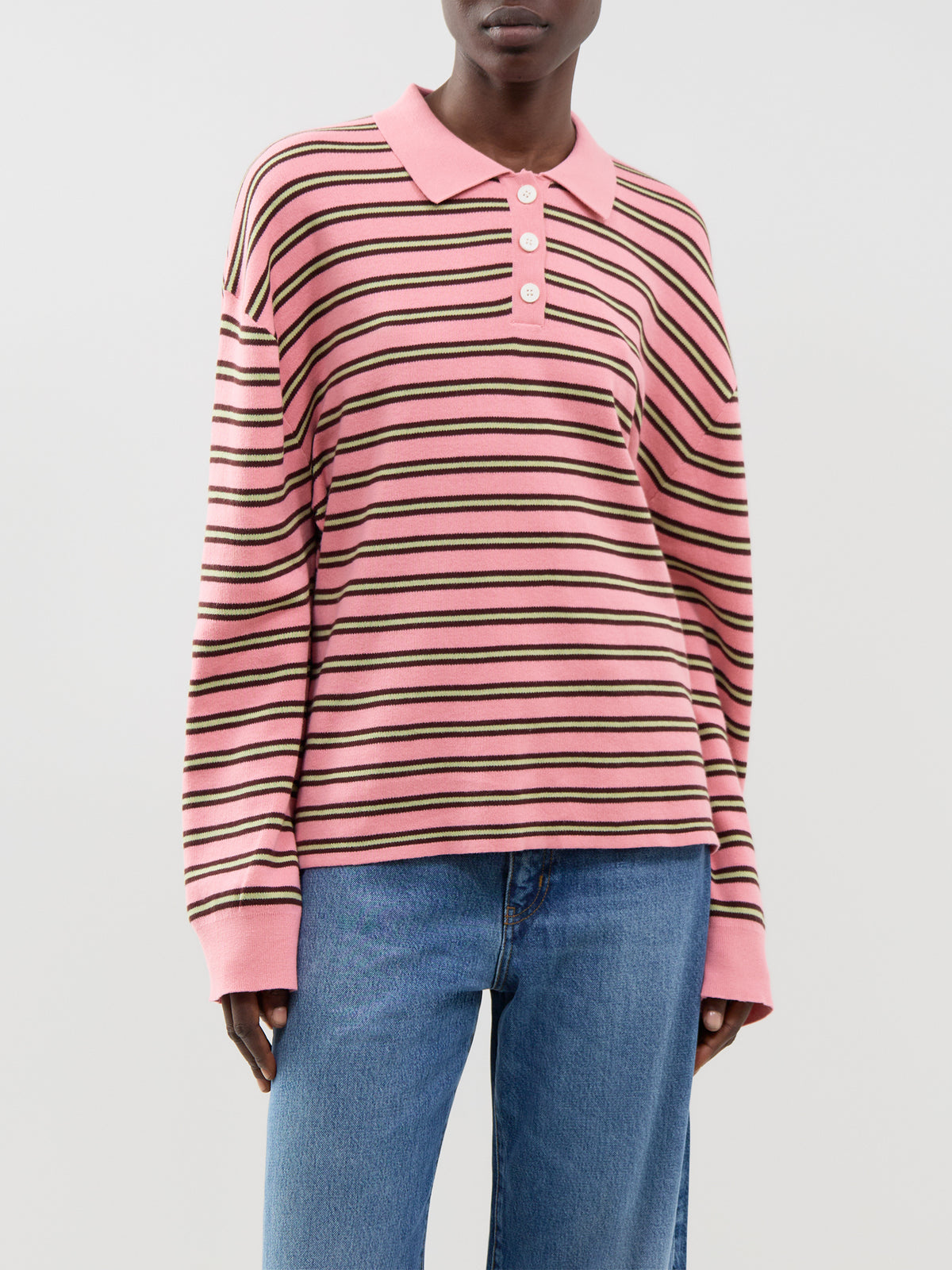 Cotton Adanne Polo Knit - Pink & Bordeaux