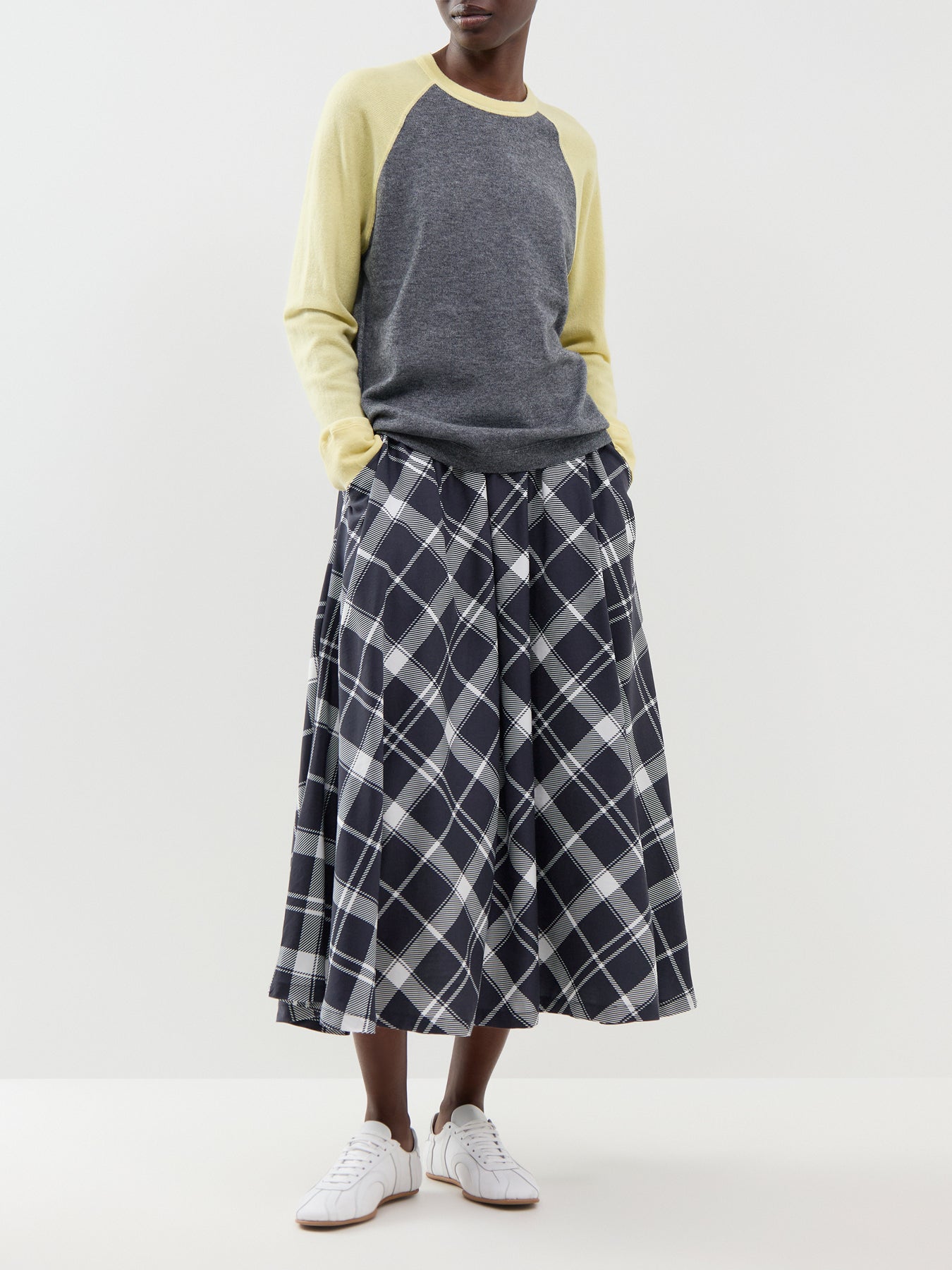 Wool Blend Polly Contrast Knit Jumper - Grey Melange & Bright Yellow