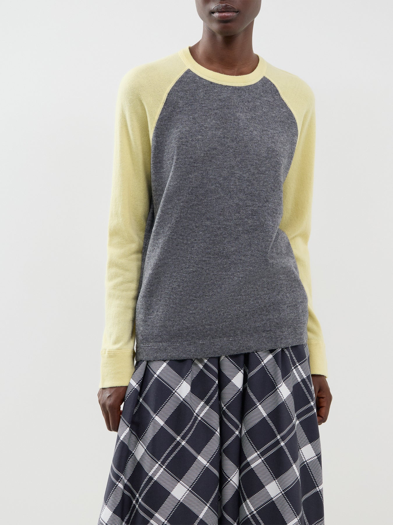 Wool Blend Polly Contrast Knit Jumper - Grey Melange & Bright Yellow