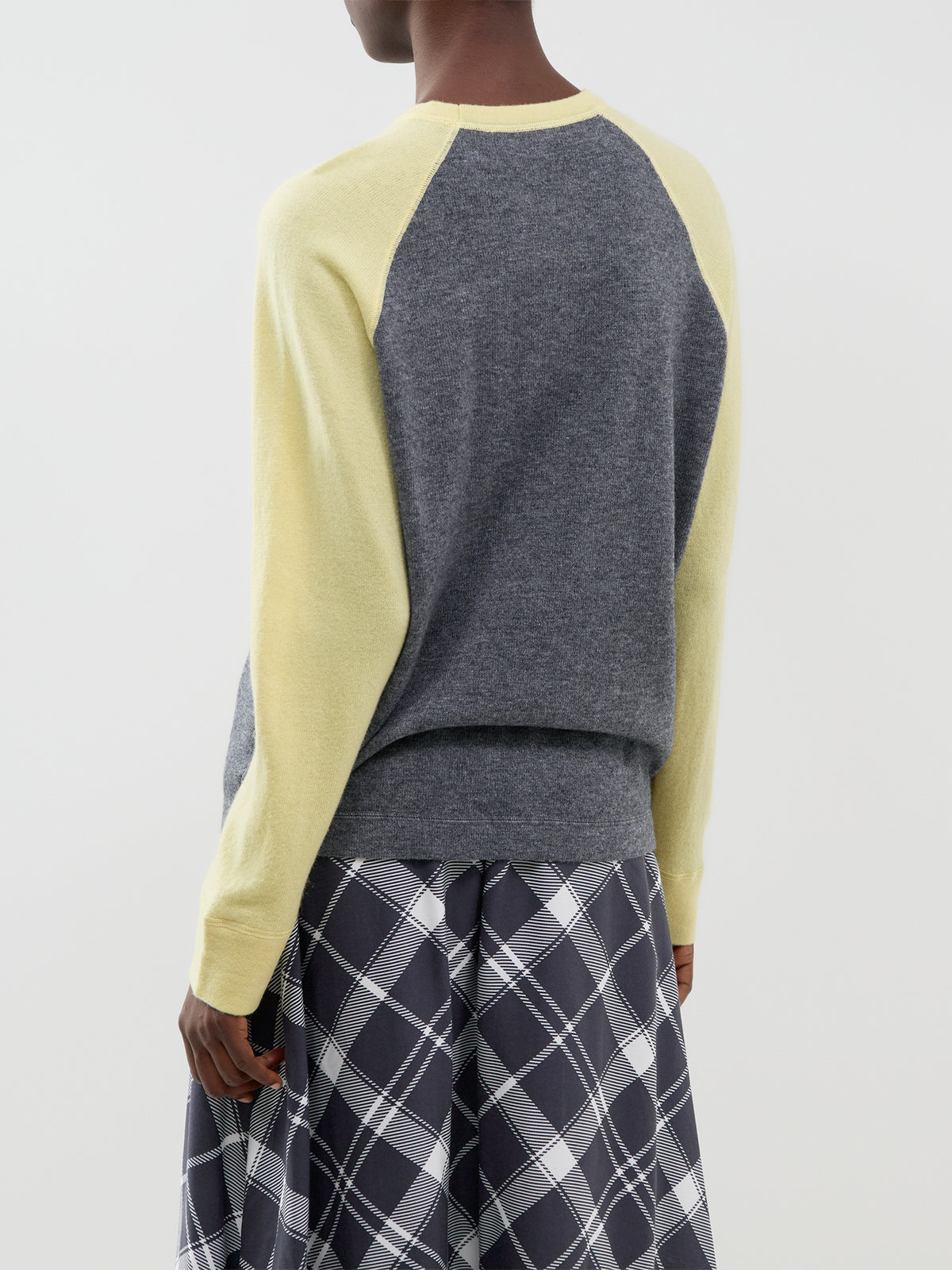 Wool Blend Polly Contrast Knit Jumper - Grey Melange & Bright Yellow