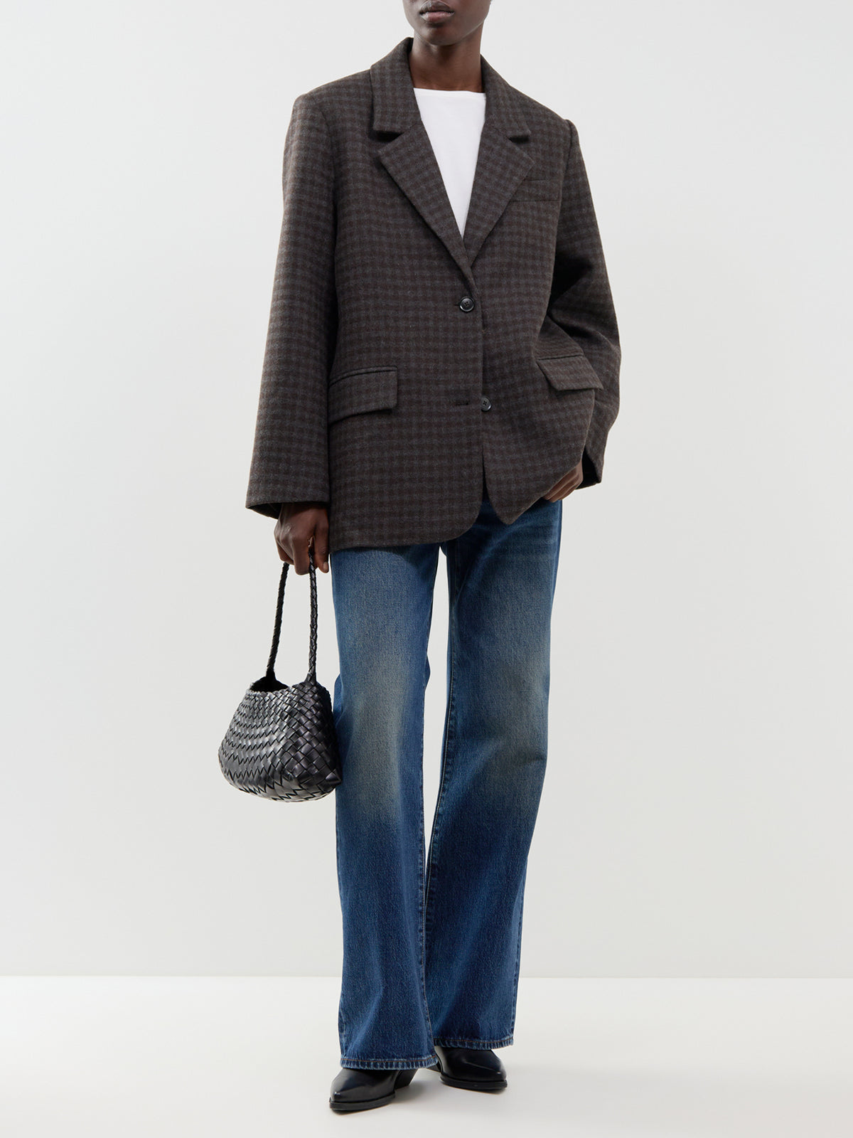 Wool Blend Solvej Blazer - Grey & Brown Check