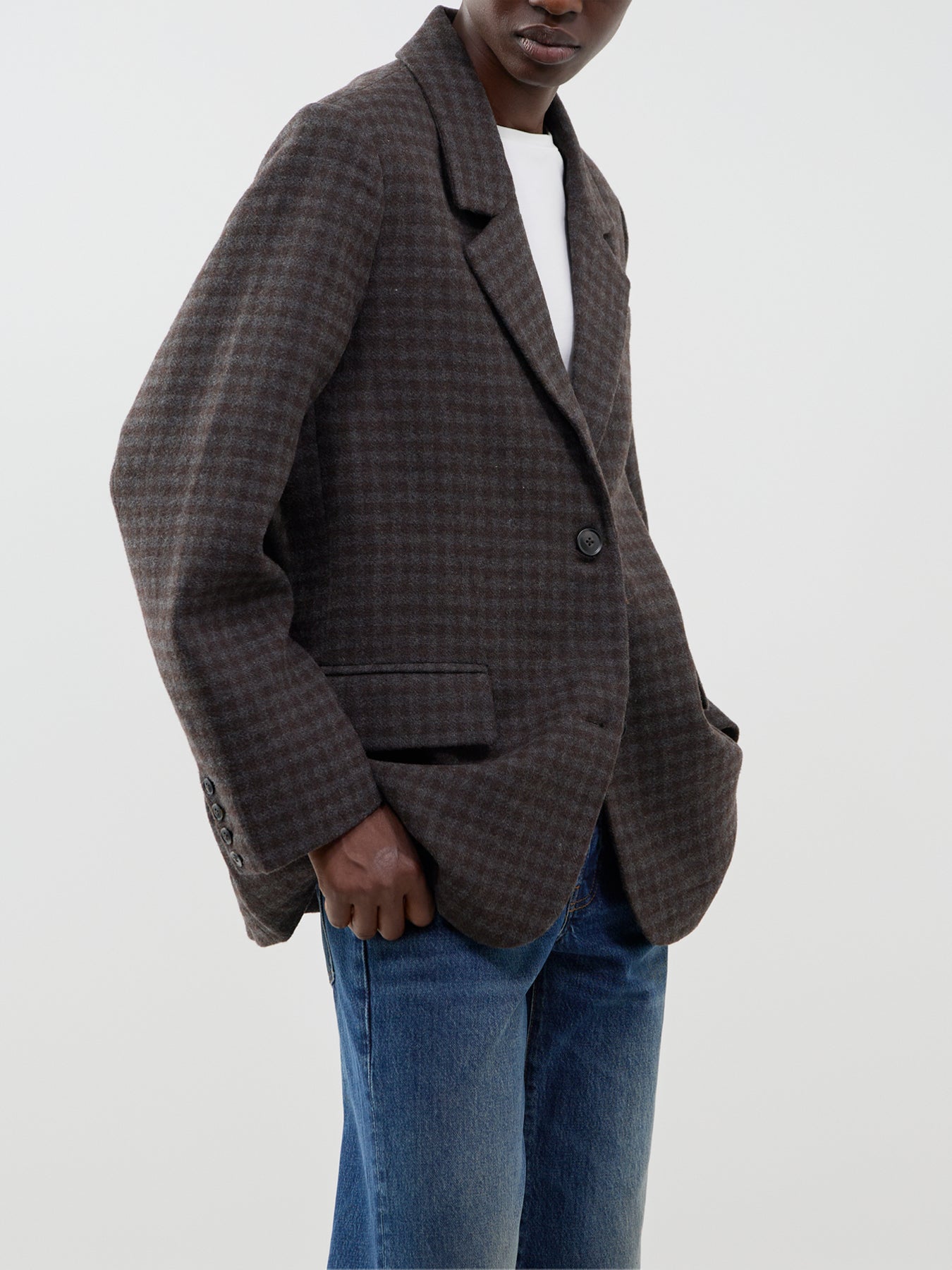 Wool Blend Solvej Blazer - Grey & Brown Check