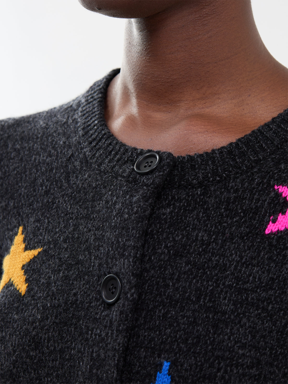 Star Round Neck Cardigan - Black