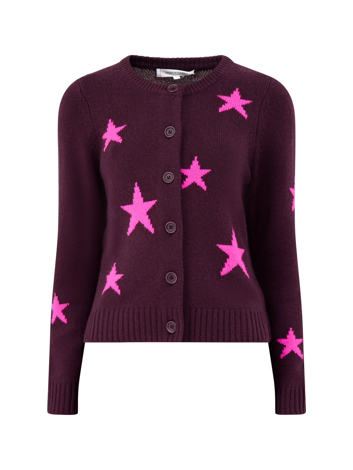 Star Round Neck Cardigan - Aubergine