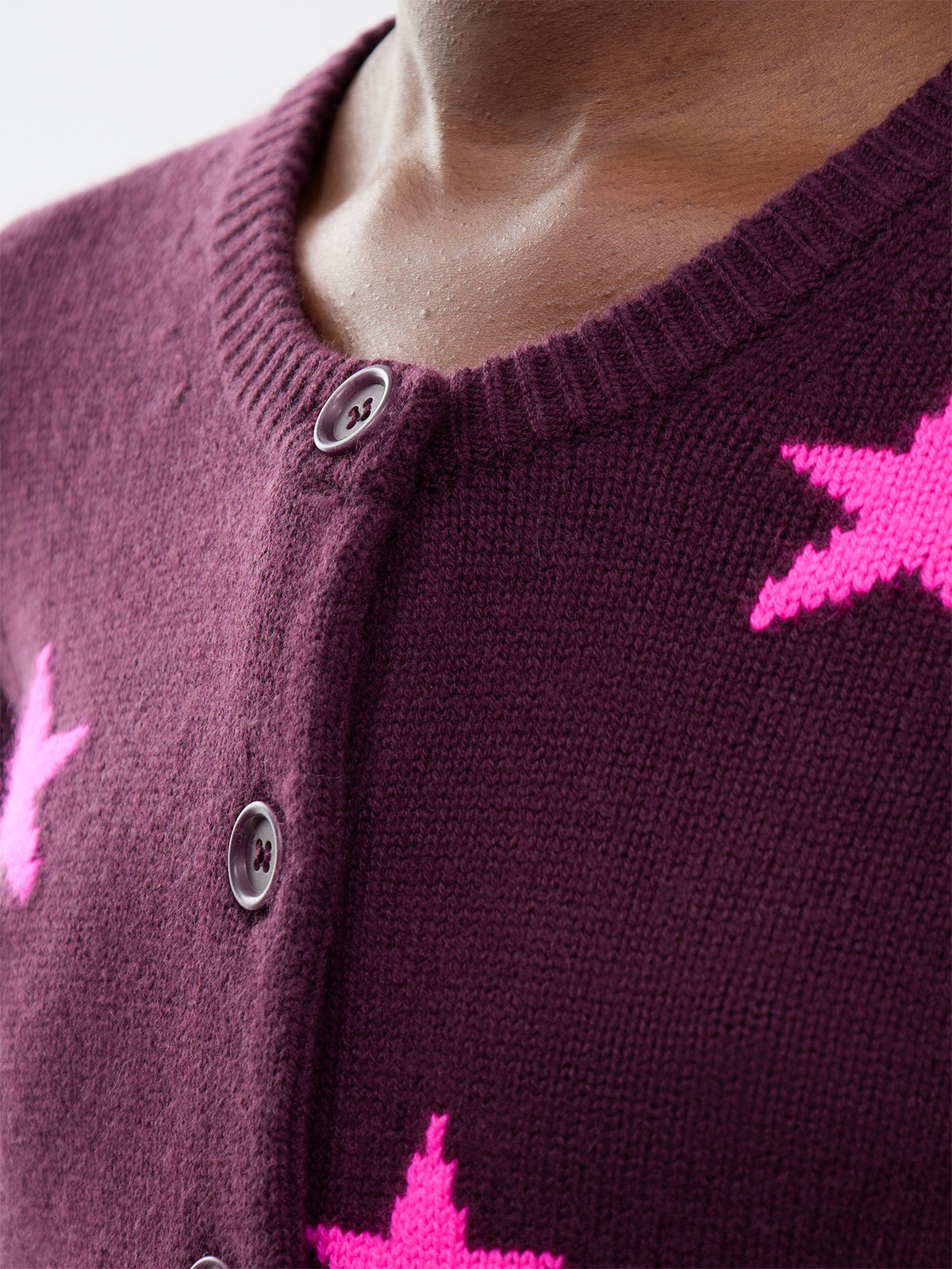 Star Round Neck Cardigan - Aubergine