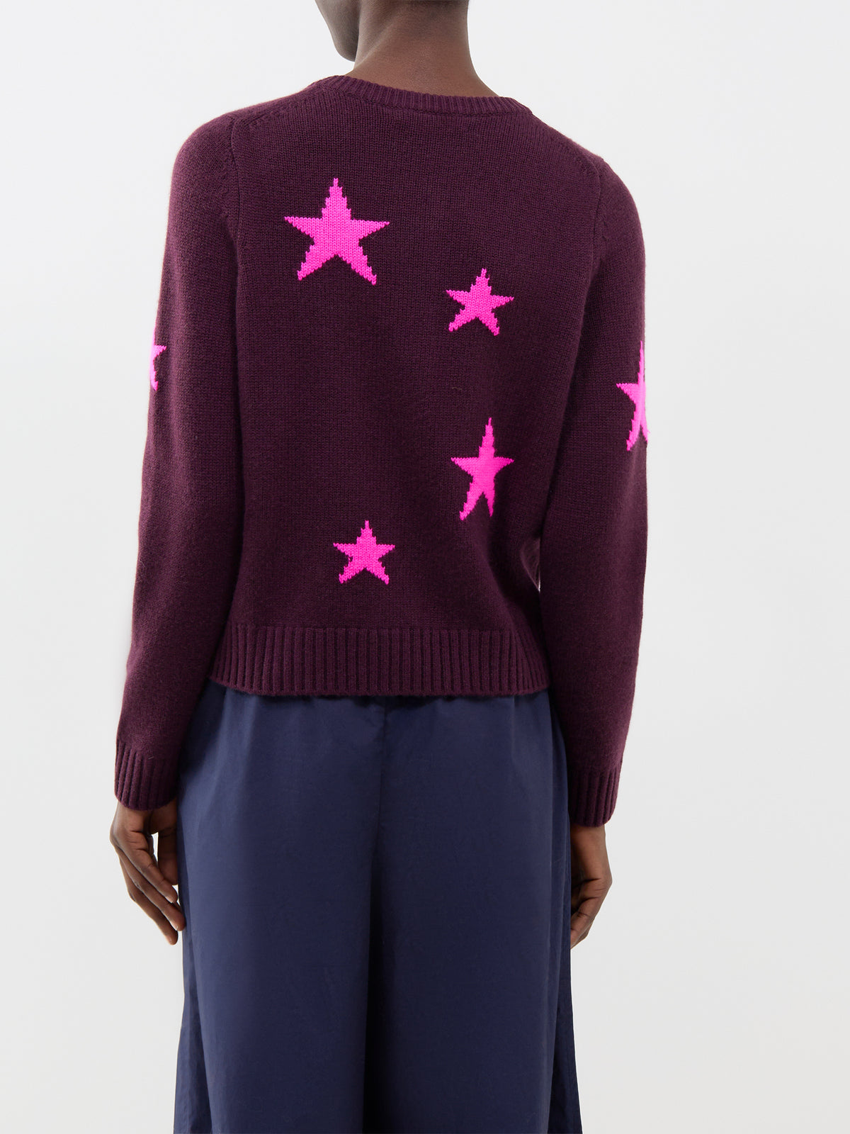 Star Round Neck Cardigan - Aubergine