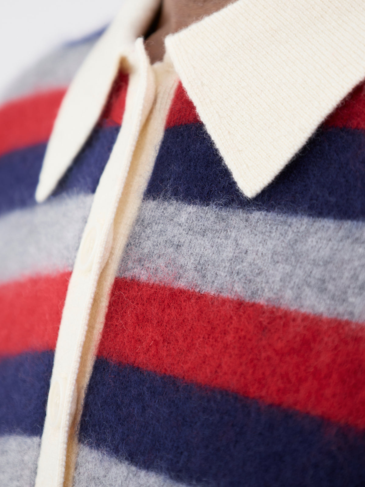 Striped Merino Wool Polo Jumper - Grey, Navy & Cherry