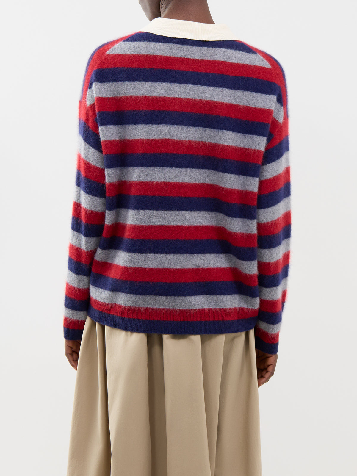 Striped Merino Wool Polo Jumper - Grey, Navy & Cherry