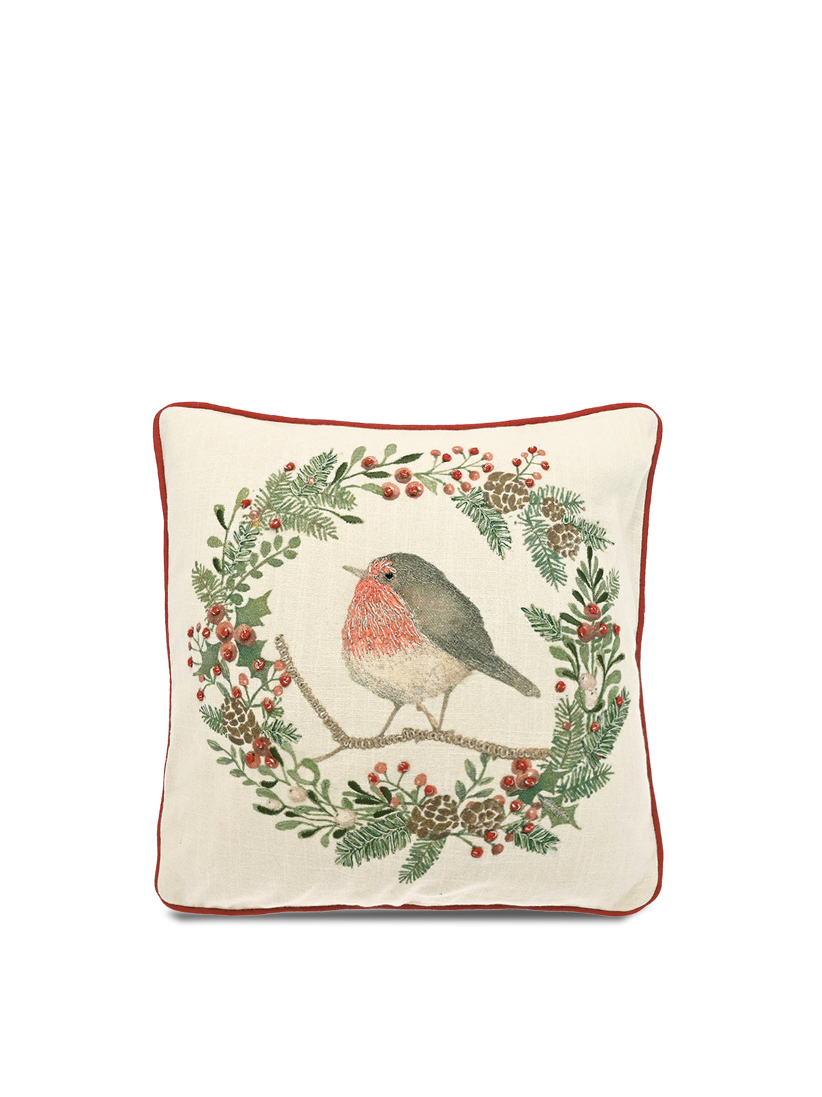 Robin & Wreath Decorative Cushion