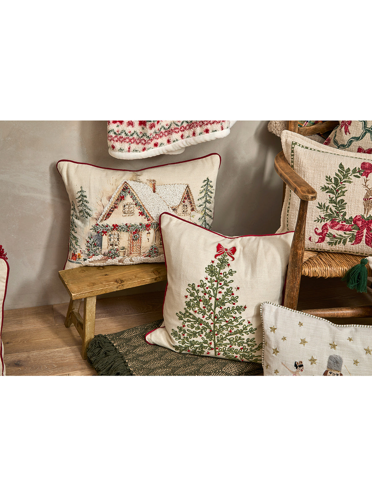 Winter Tree with Bow Decorative Cushion