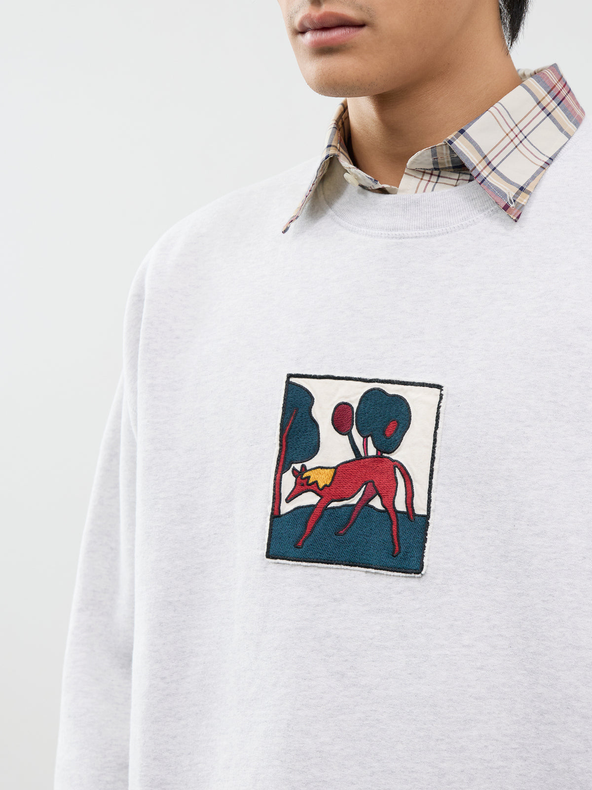Cotton Blend Long Lost Leg Crew Neck Sweatshirt - Heather Grey