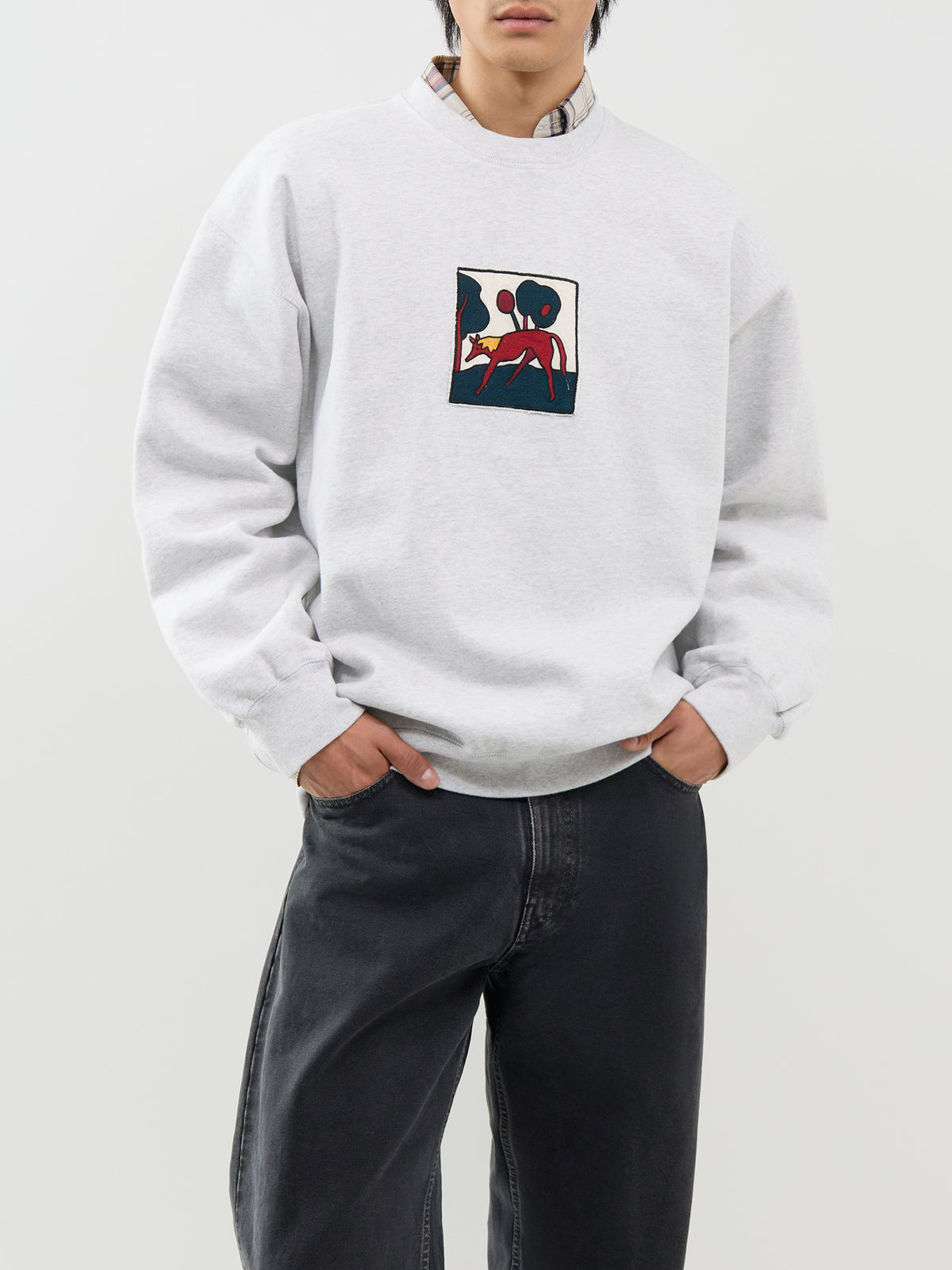 Cotton Blend Long Lost Leg Crew Neck Sweatshirt - Heather Grey