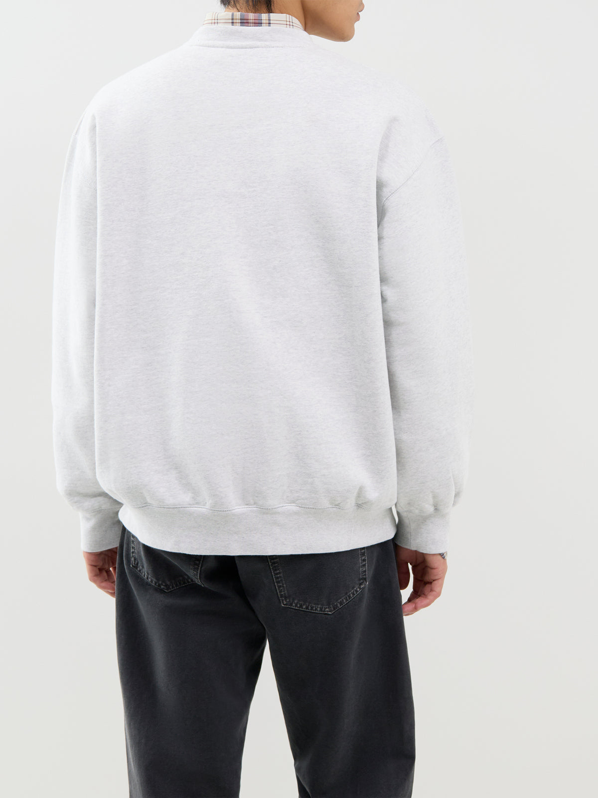 Cotton Blend Long Lost Leg Crew Neck Sweatshirt - Heather Grey