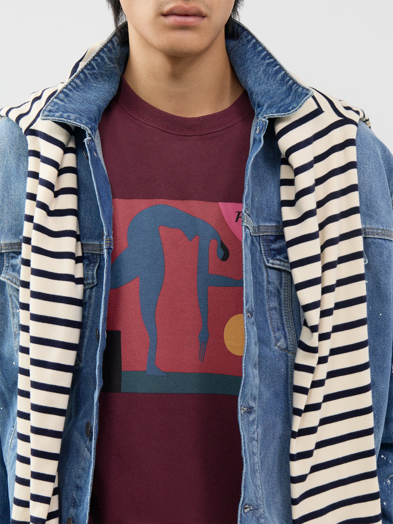 Cotton Tripped Up T-Shirt - Dark Red