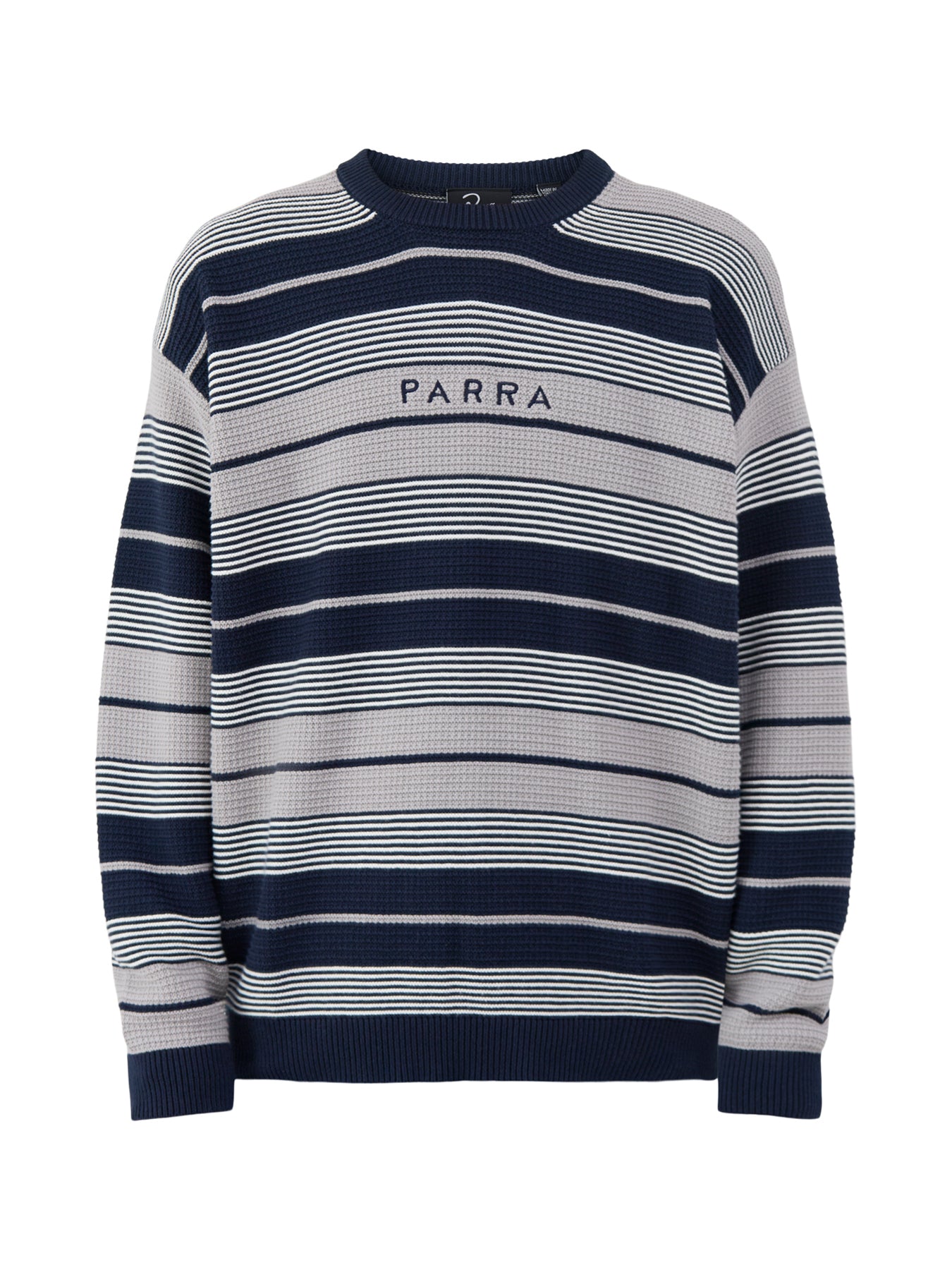 Cotton Neatly Striped Knitted Jumper - Navy